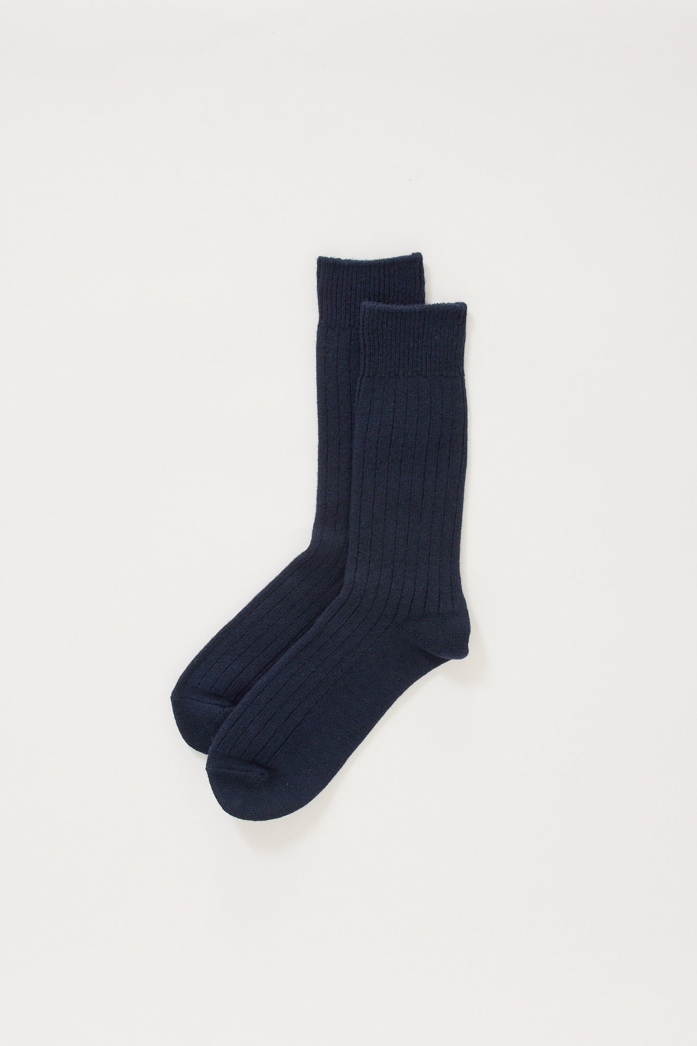 Rototo | Cotton Wool Ribbed Crew Socks Navy | Maplestore