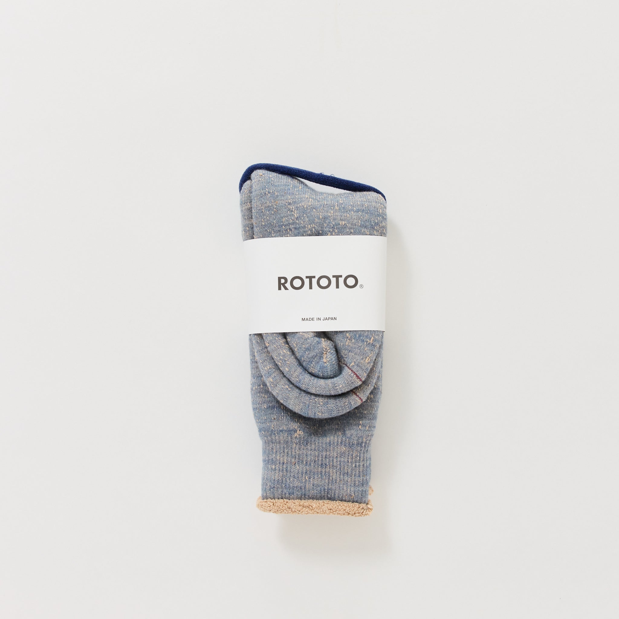 Rototo | Double Face Crew Socks Blue/Brown | Maplestore