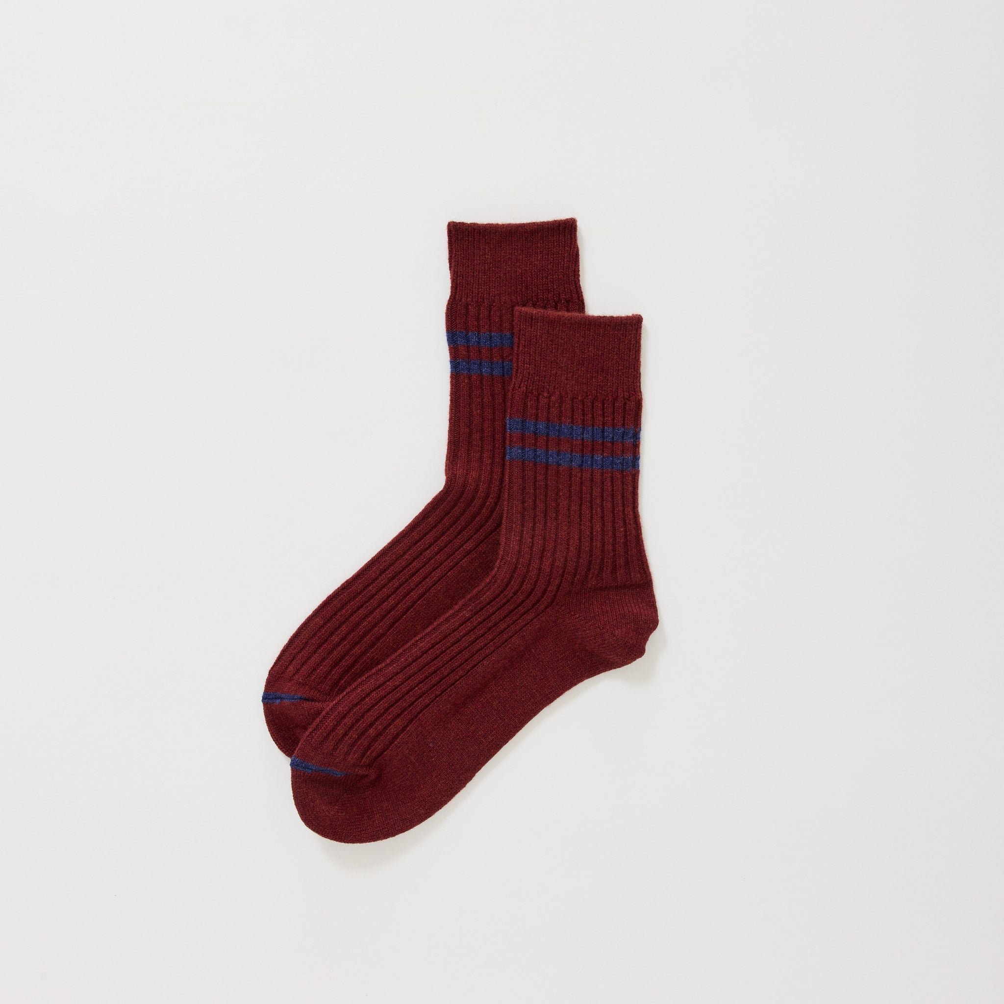 Merino Lambs Wool Stripe Socks Maroon/Navy Blue
