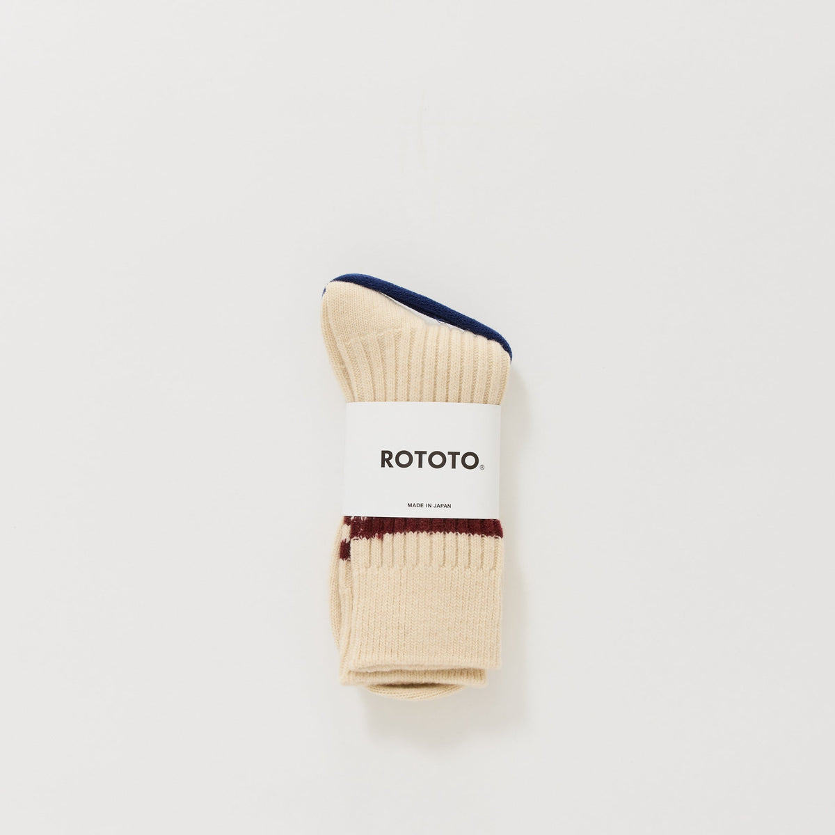 Rototo | Merino Lambs Wool Stripe Socks Off White / Maroon | Maplestore