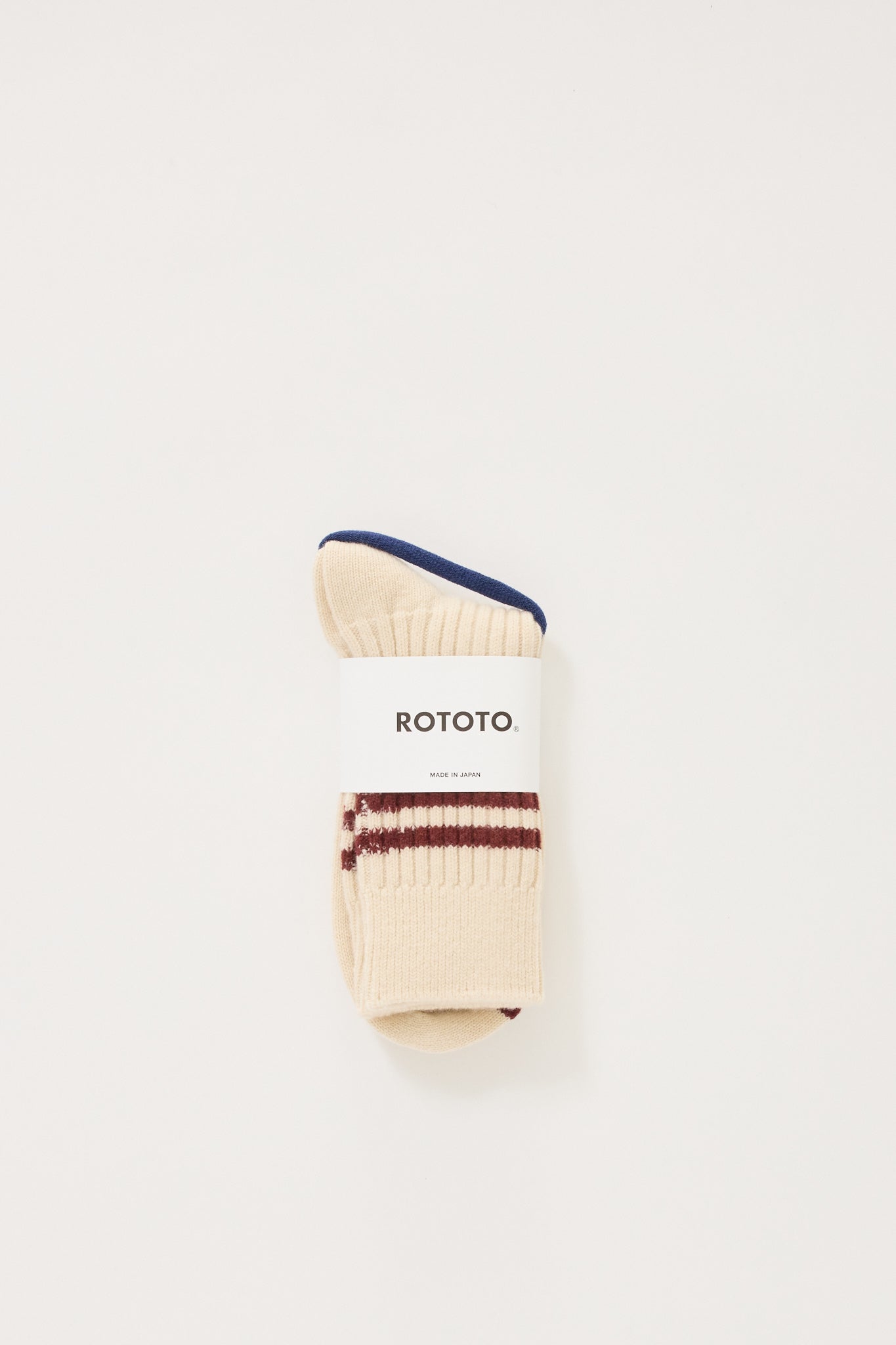 Rototo | Merino Lambs Wool Stripe Socks Off White/Maroon | Maplestore