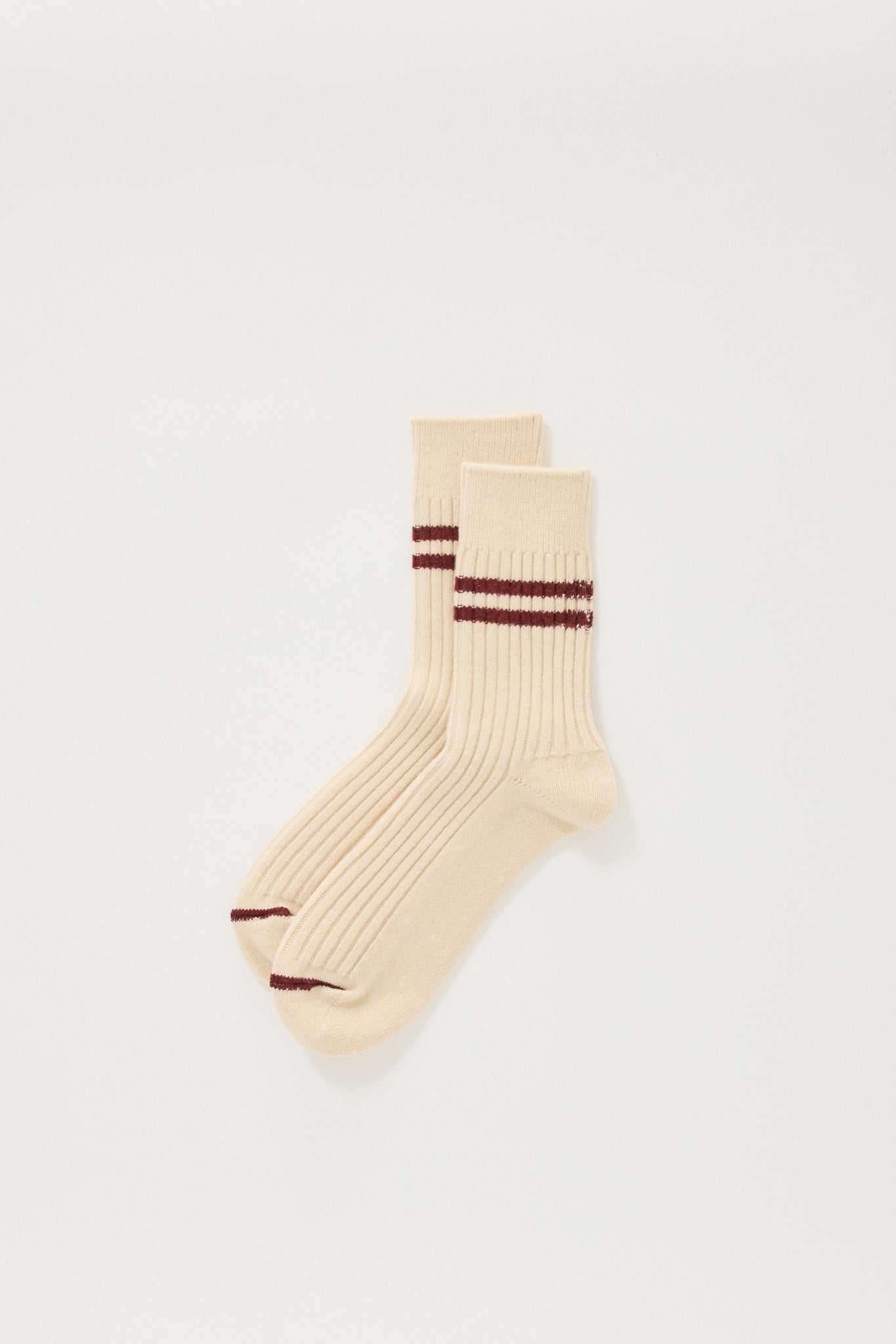 Rototo | Merino Lambs Wool Stripe Socks Off White/Maroon | Maplestore