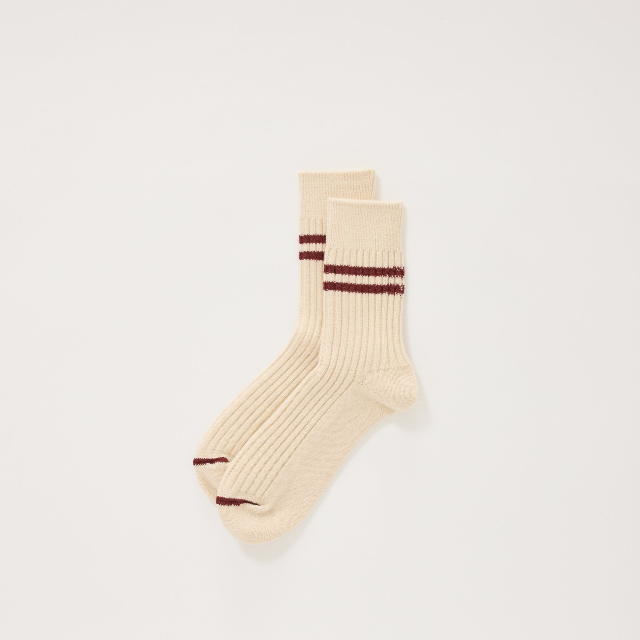 Merino Lambs Wool Stripe Socks Off White/Maroon