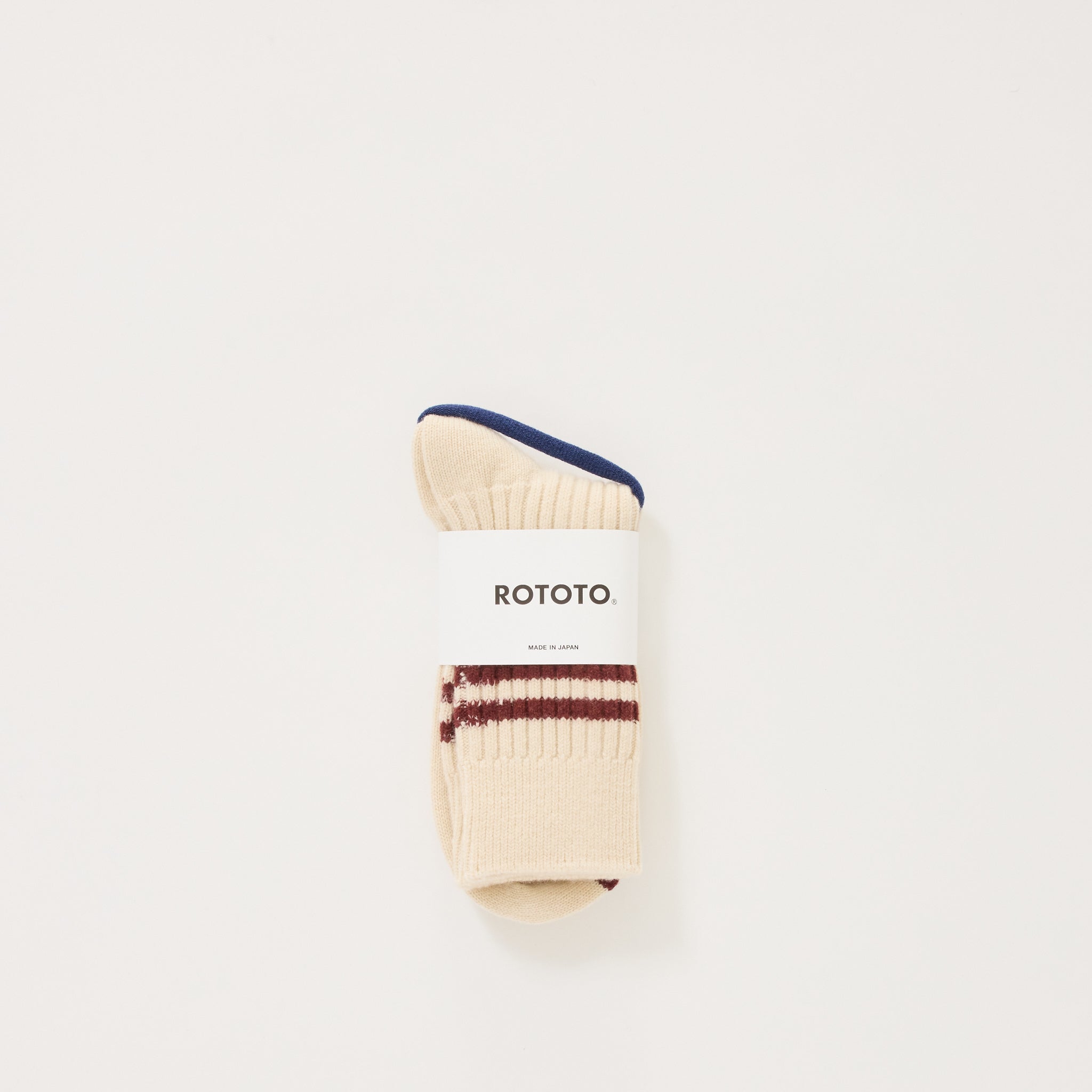 Merino Lambs Wool Stripe Socks Off White/Maroon