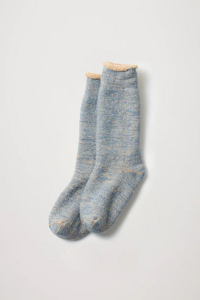 Rototo | Double Face Crew Socks Blue/Brown | Maplestore