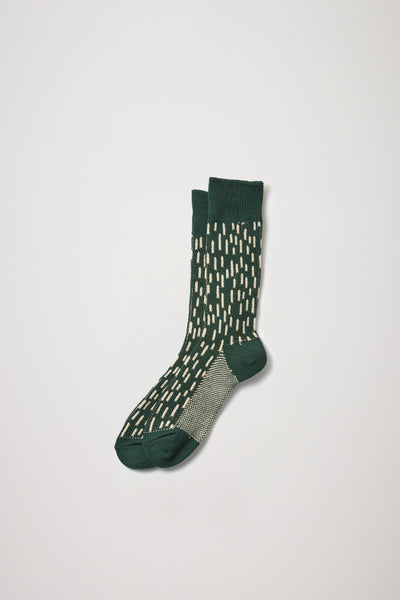 Rototo | Rain Drop Crew Socks Dark Green/Ivory | Maplestore
