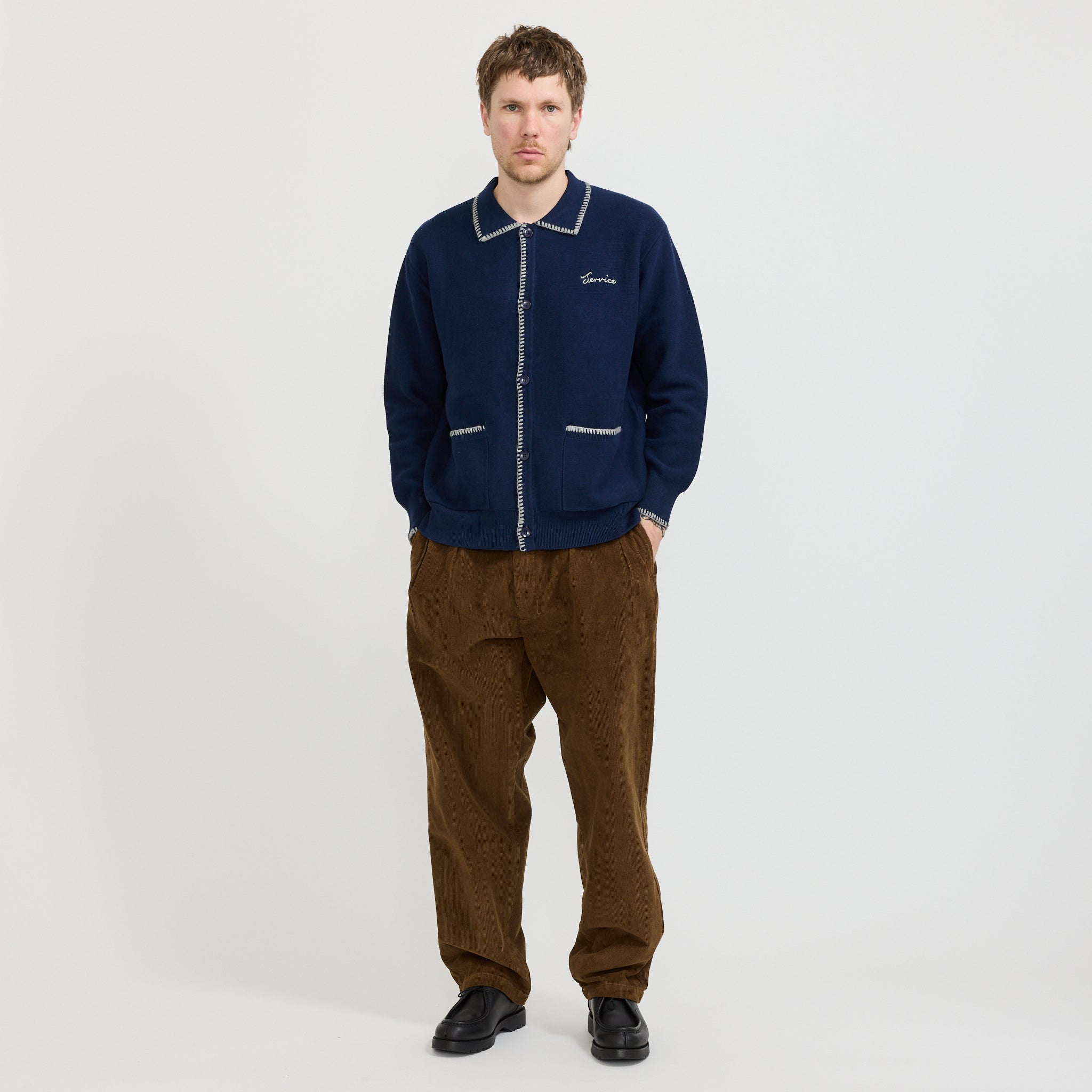 Service Works | Blanket Stitch Cardigan Navy | Maplestore