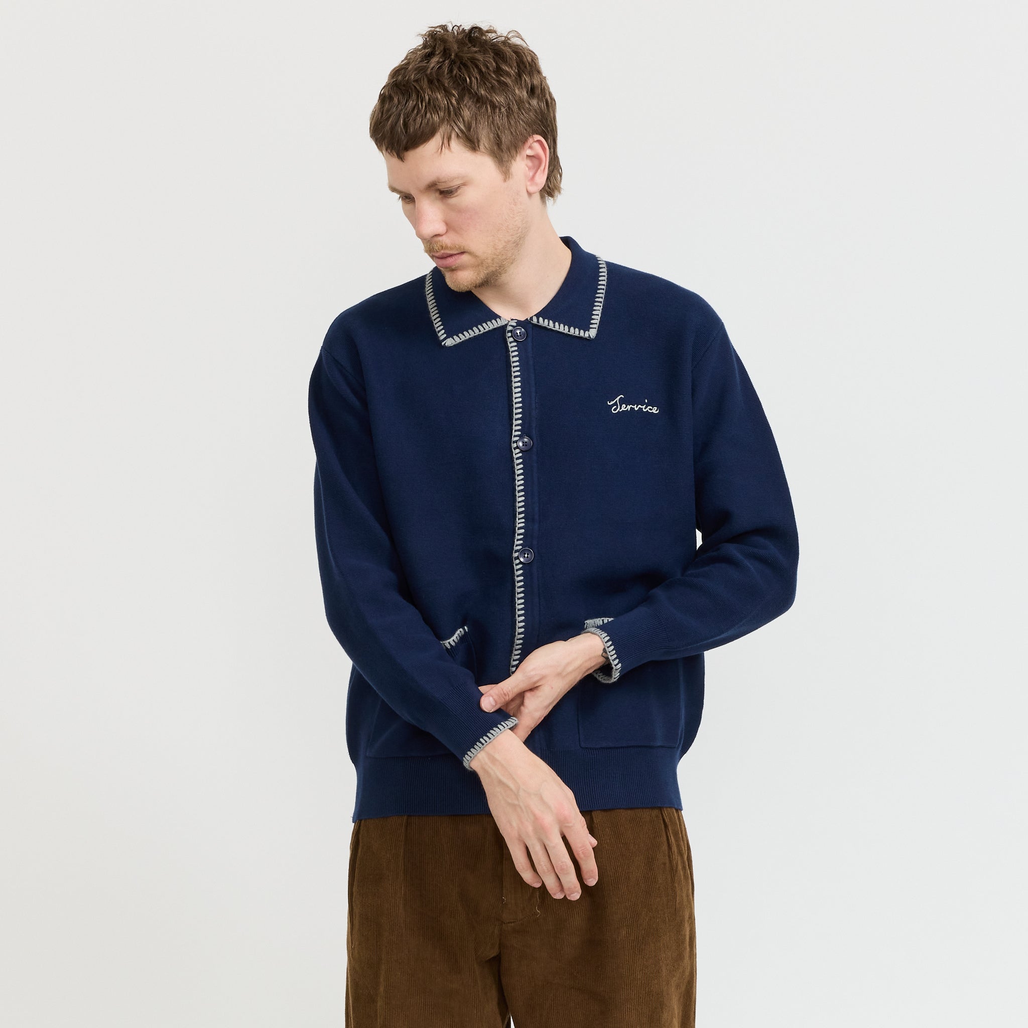 Service Works | Blanket Stitch Cardigan Navy | Maplestore