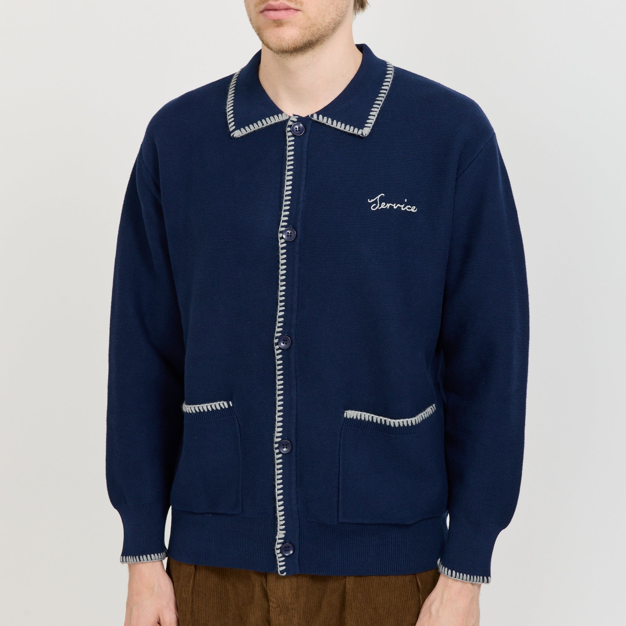 Service Works | Blanket Stitch Cardigan Navy | Maplestore