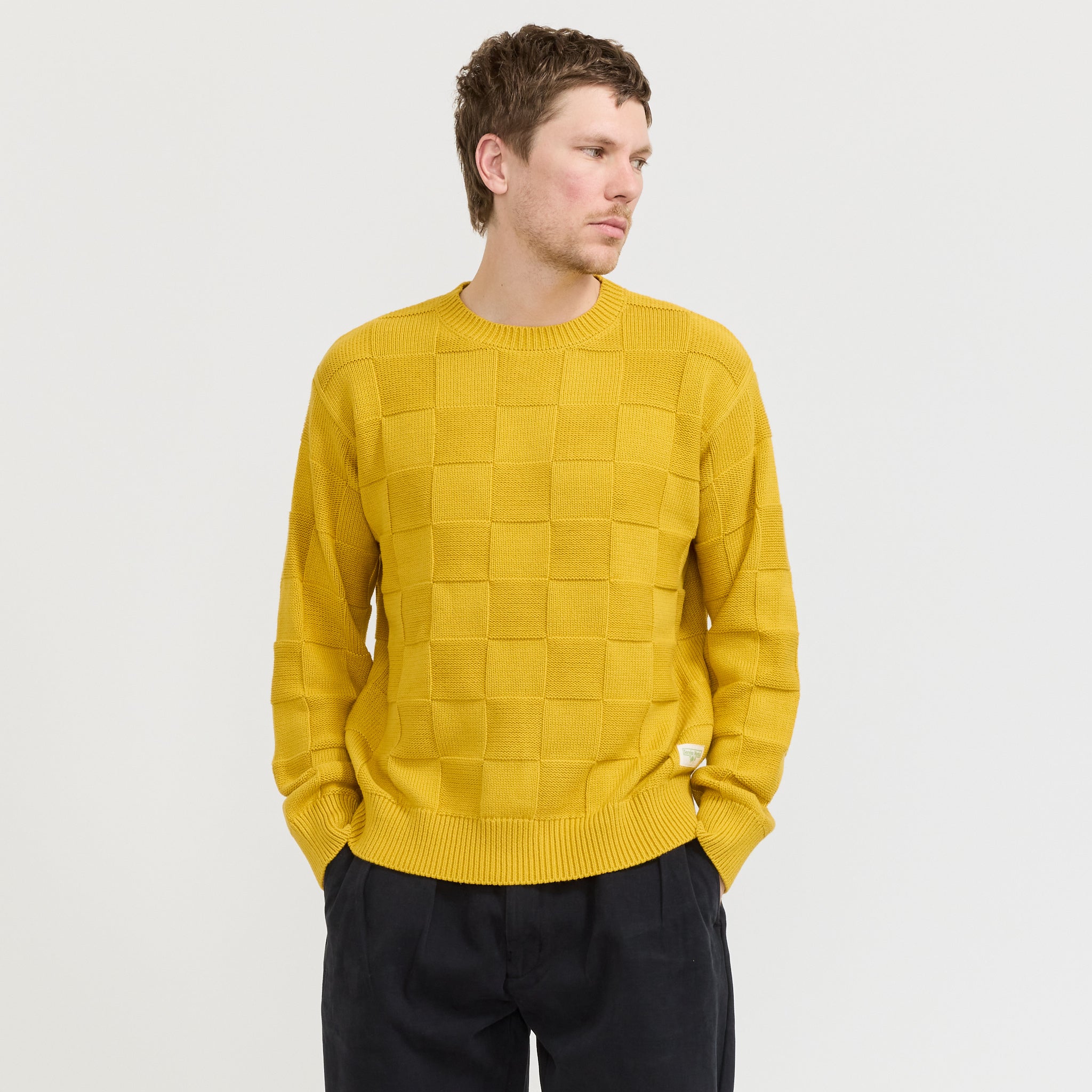 Service Works | Check Knit Crewneck Ochre | Maplestore
