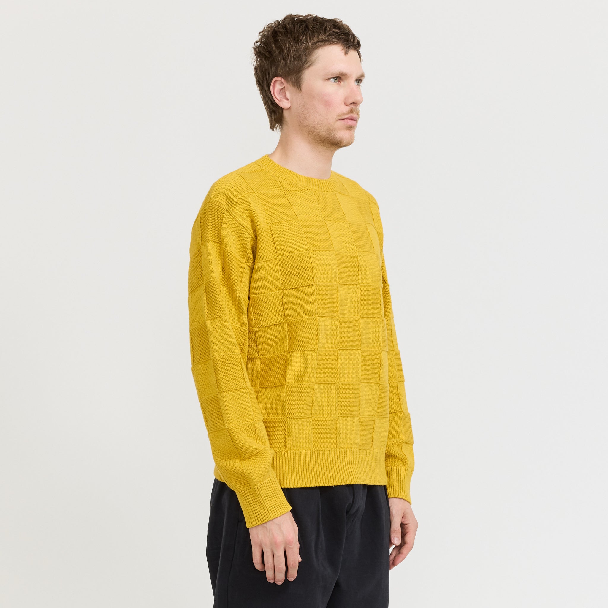 Service Works | Check Knit Crewneck Ochre | Maplestore
