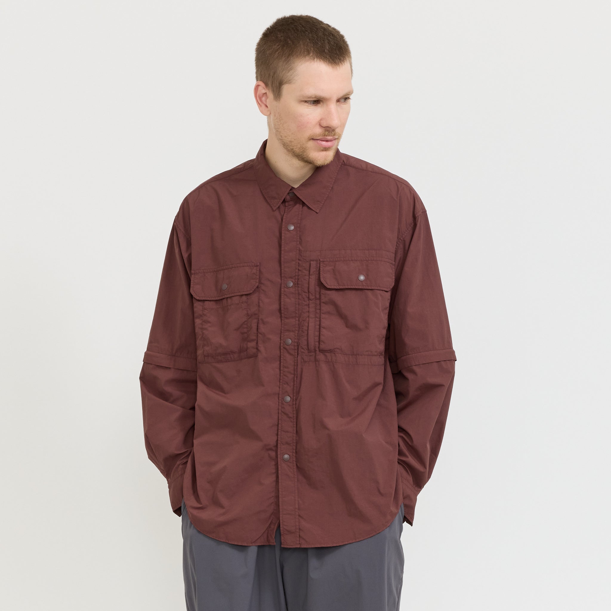 Garment Dyed Convertible Shirt Brown
