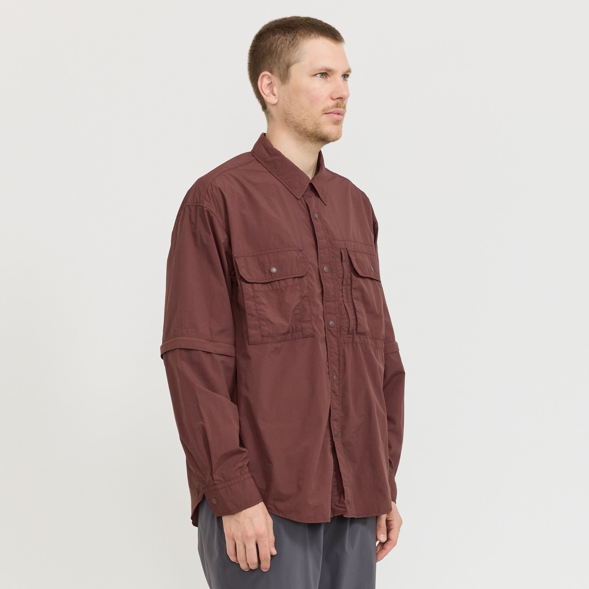 Garment Dyed Convertible Shirt Brown