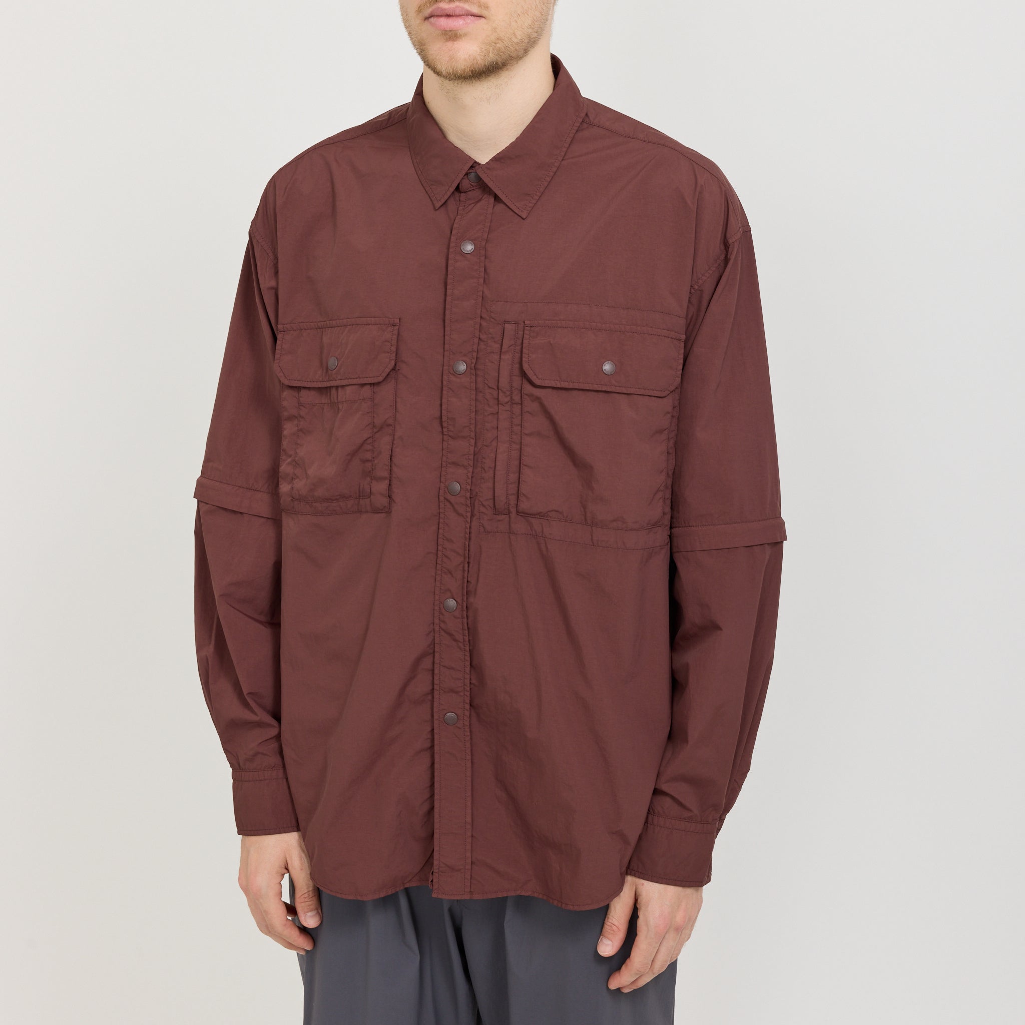Garment Dyed Convertible Shirt Brown