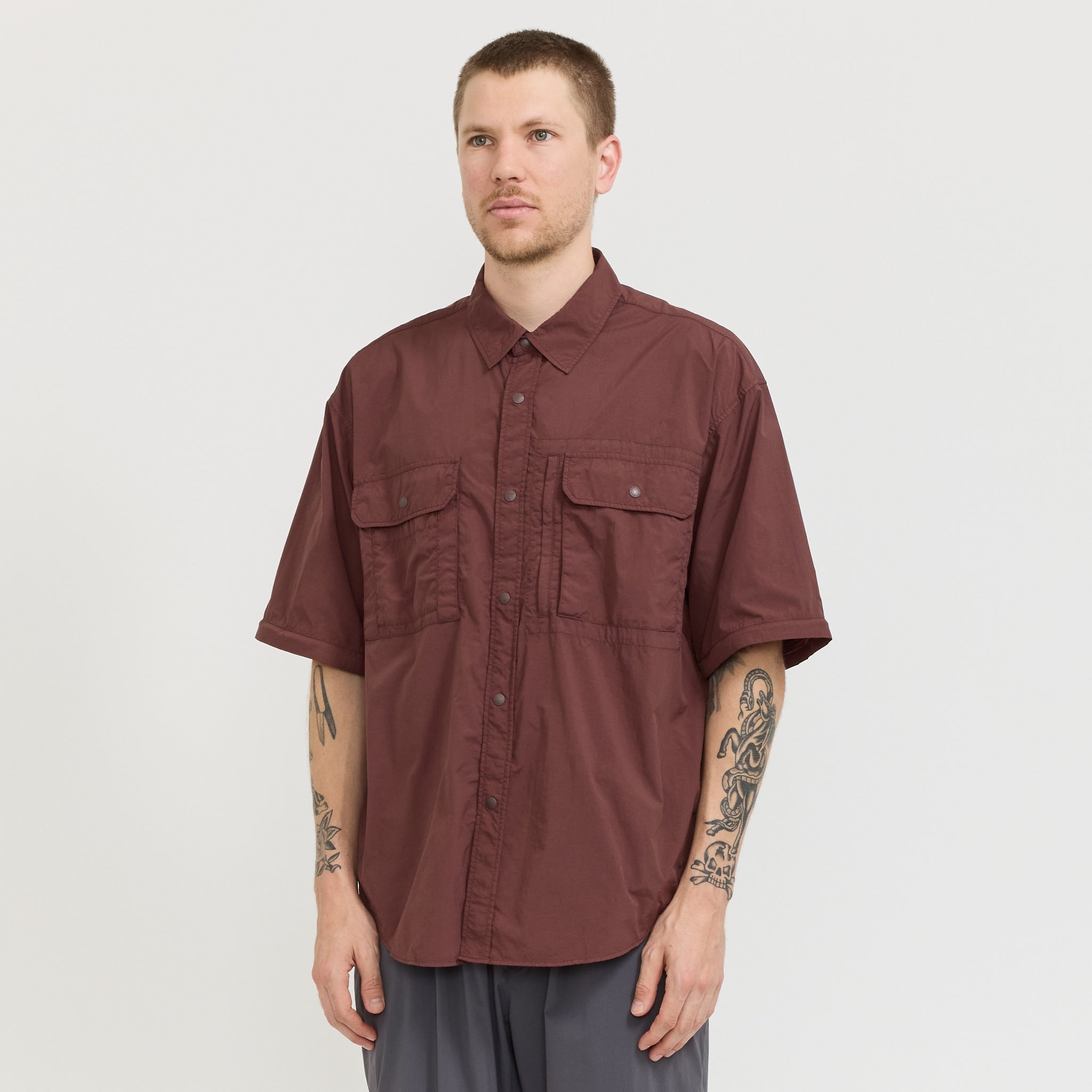 Garment Dyed Convertible Shirt Brown