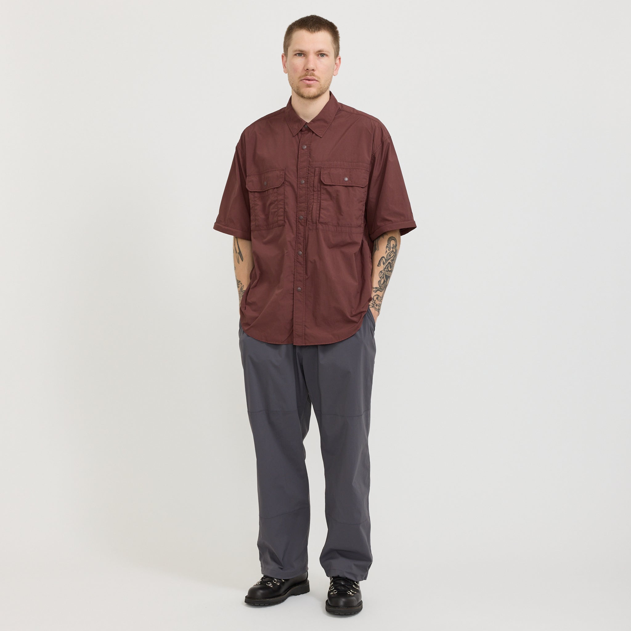 Garment Dyed Convertible Shirt Brown