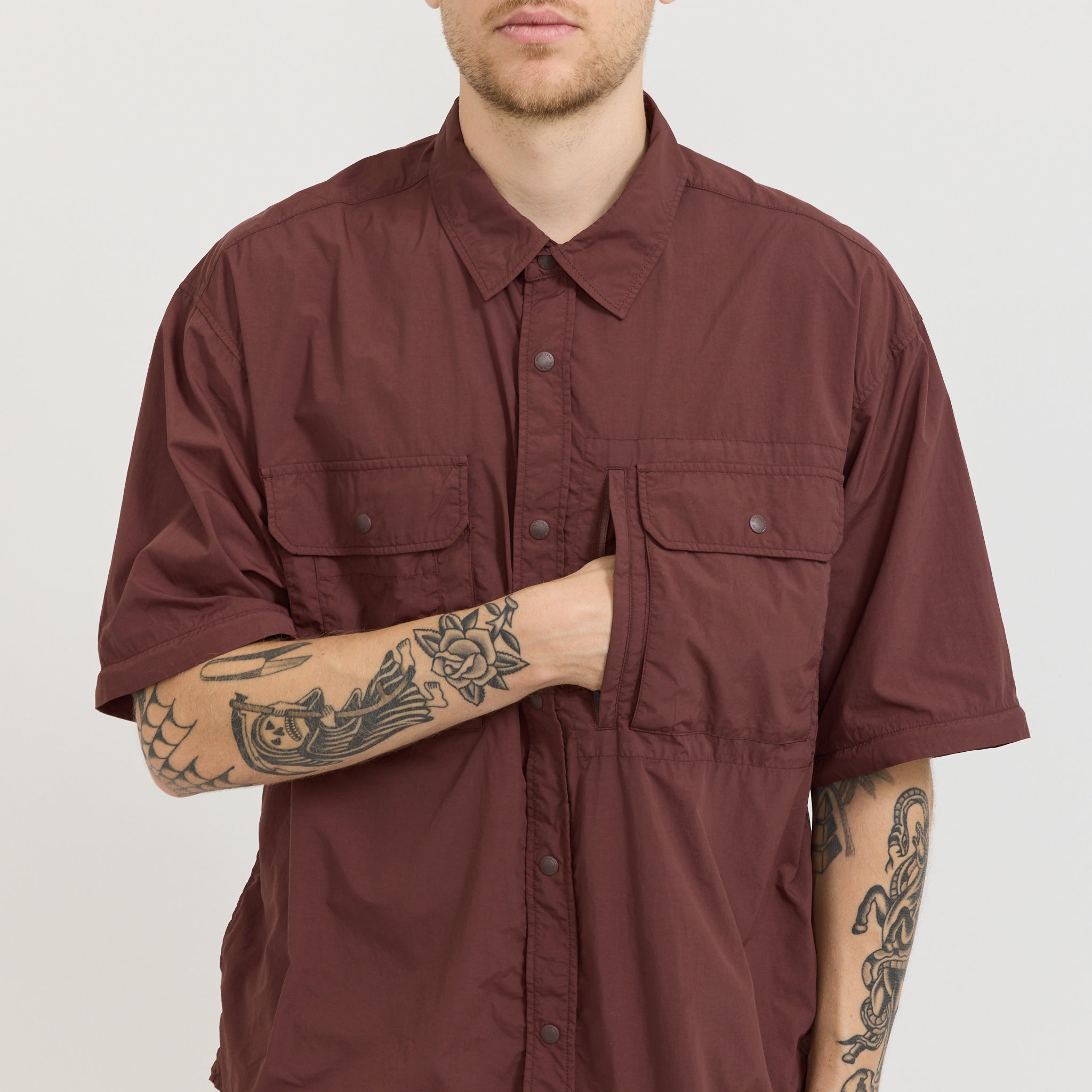 Garment Dyed Convertible Shirt Brown