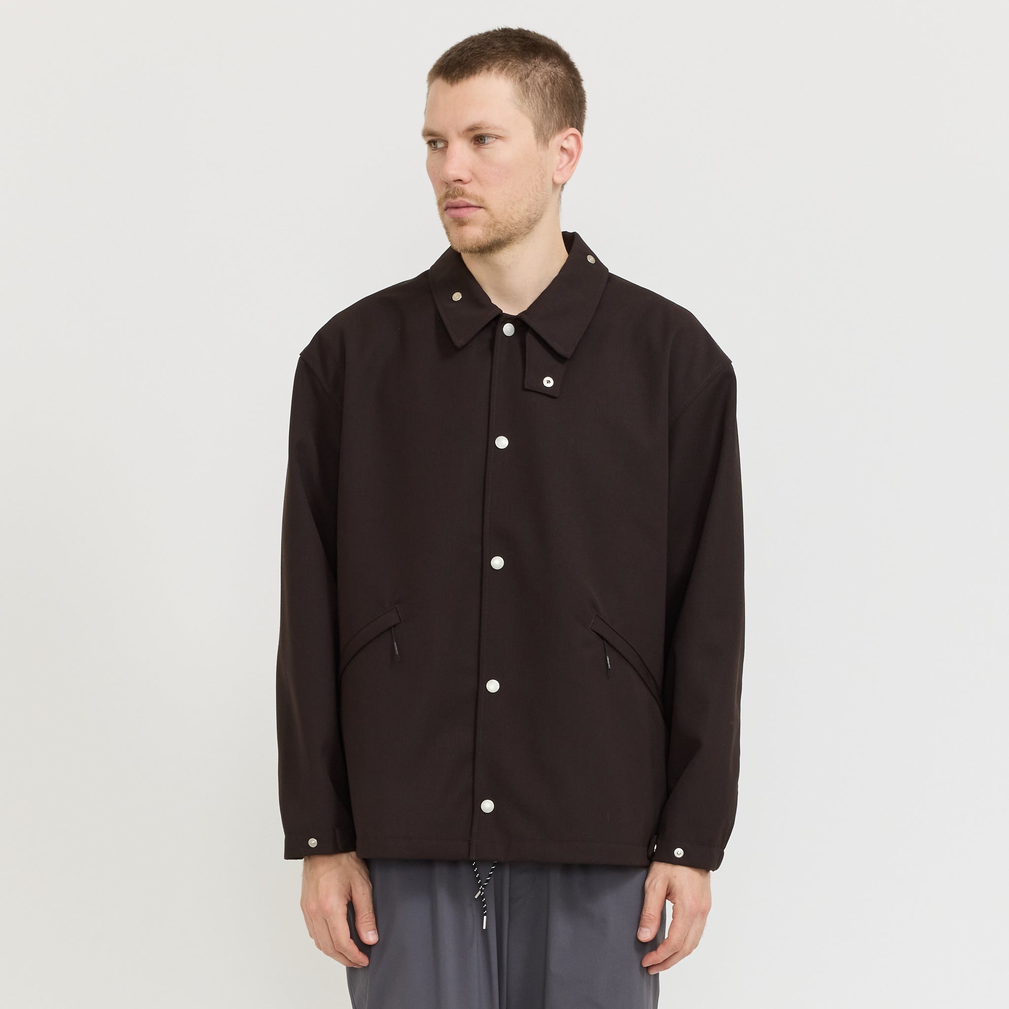 Hybrid Wool Coach Jacket Dark Brown | Maplestore Hybrid Wool Coach Jacket Dark Brown | Maplestore