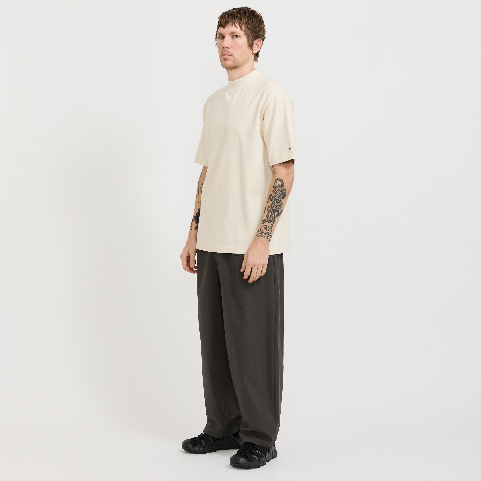 Recycled Cotton Mock Neck T-Shirt Oatmeal