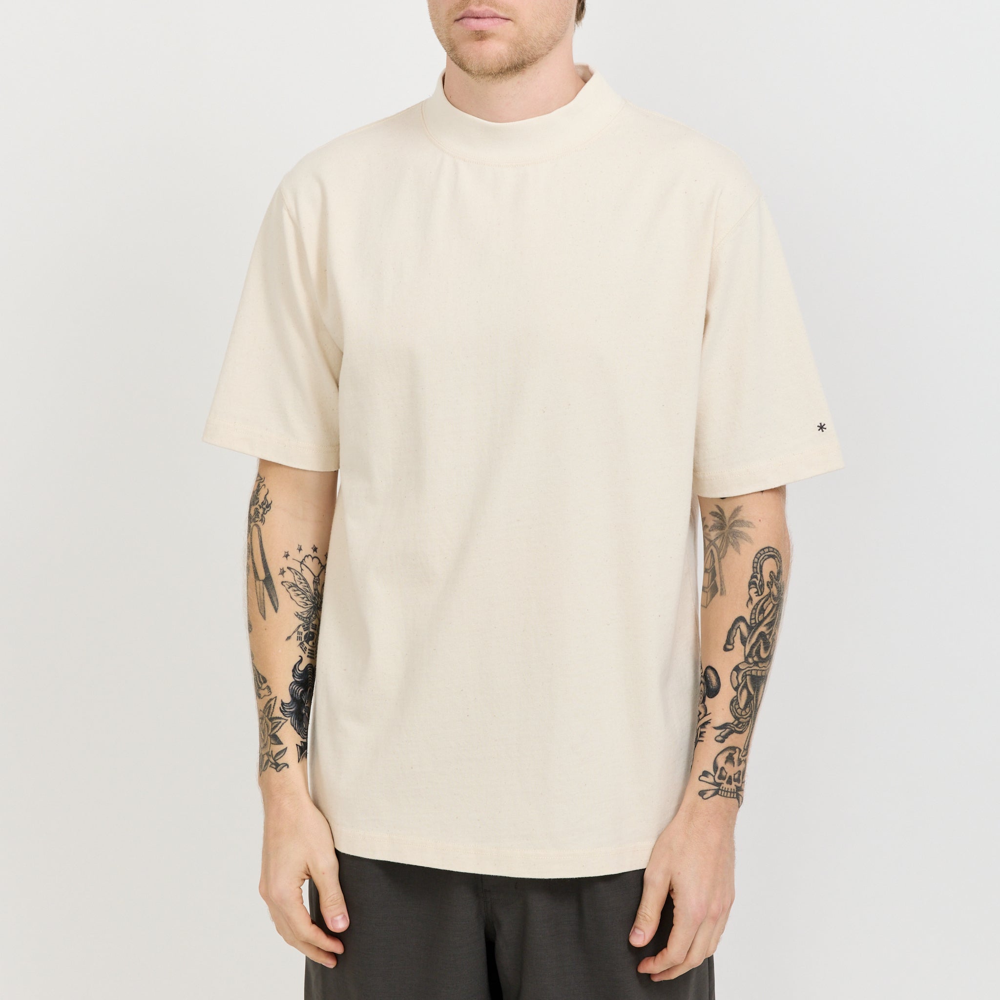 Recycled Cotton Mock Neck T-Shirt Oatmeal