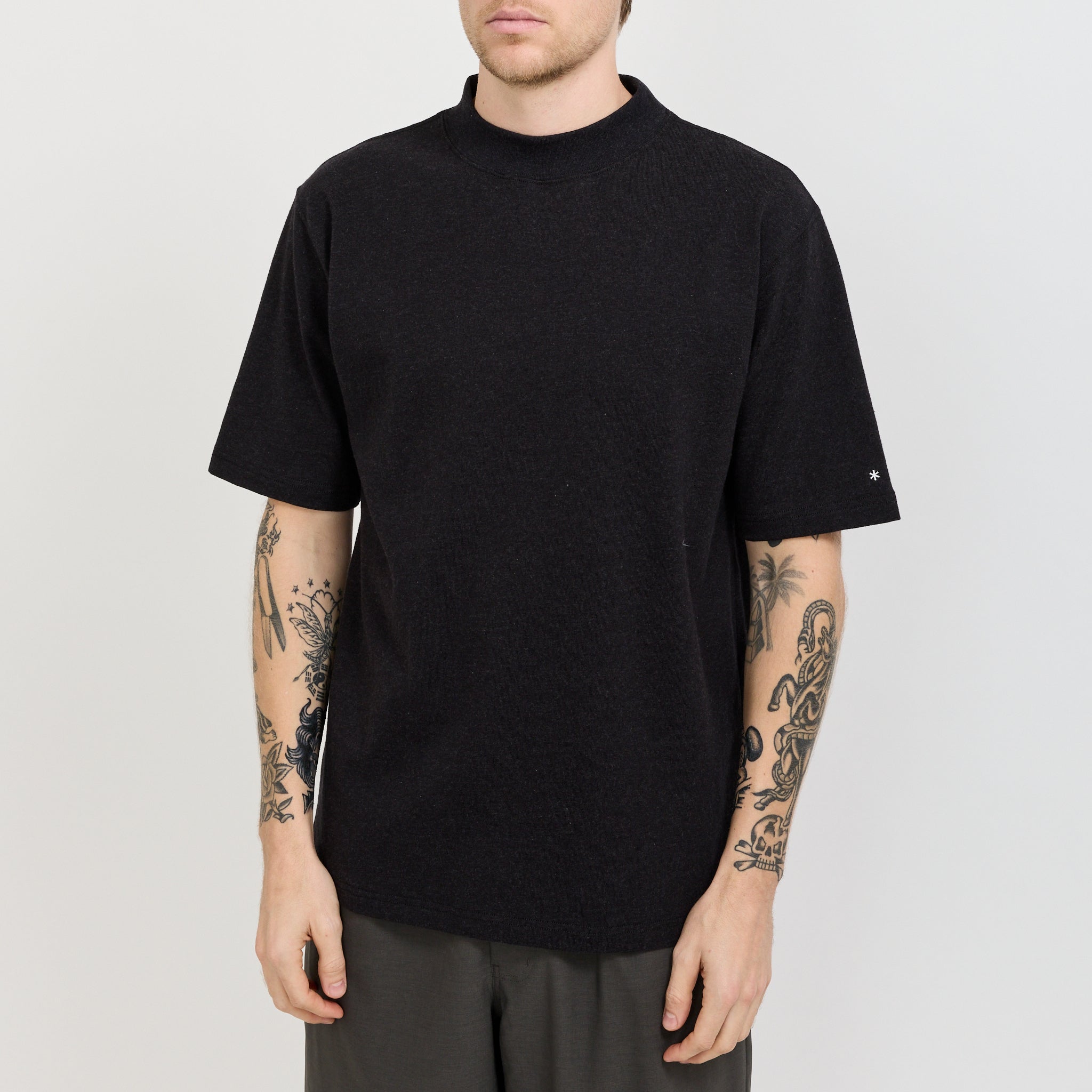 Recycled Cotton Mock Neck T-Shirt Black