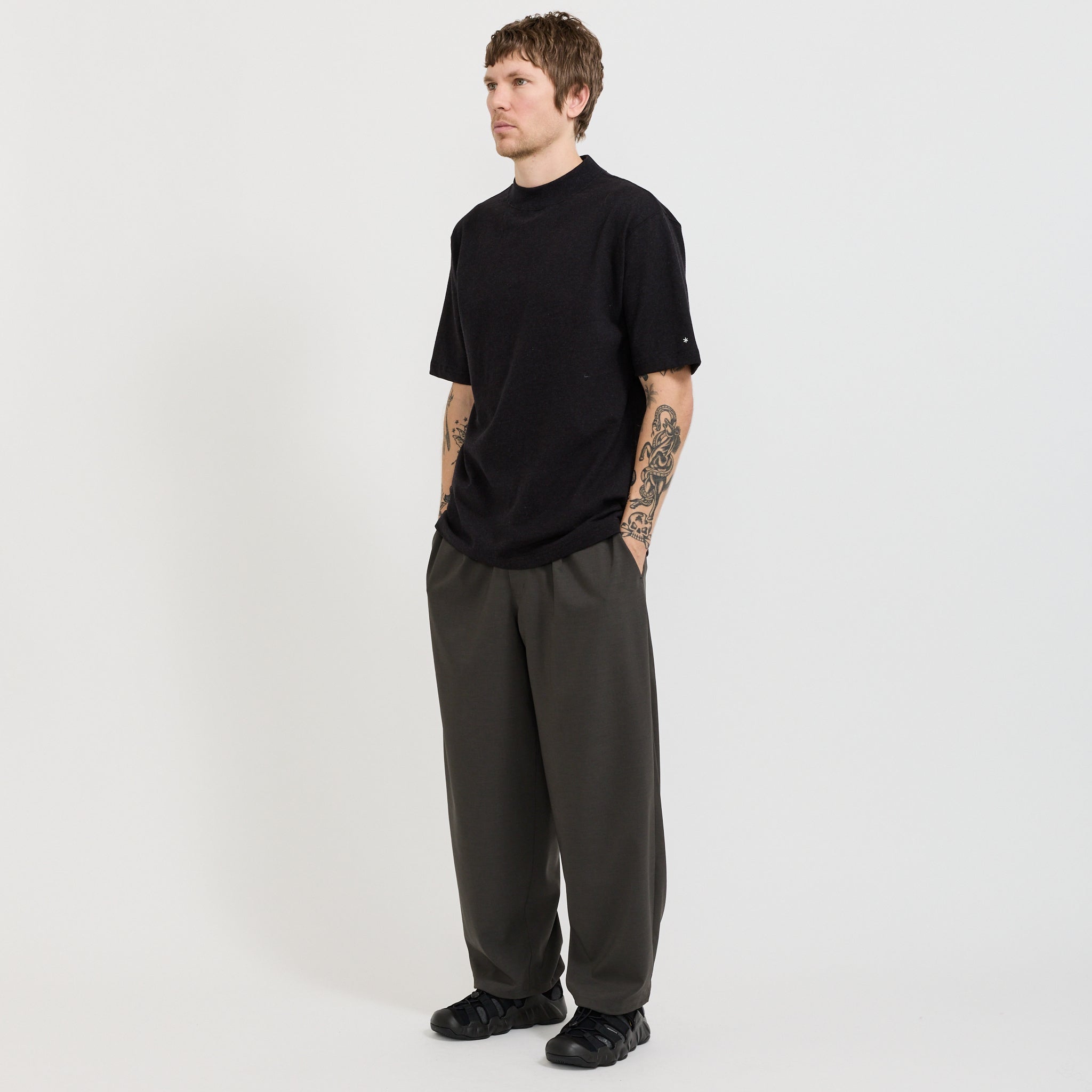 Recycled Cotton Mock Neck T-Shirt Black
