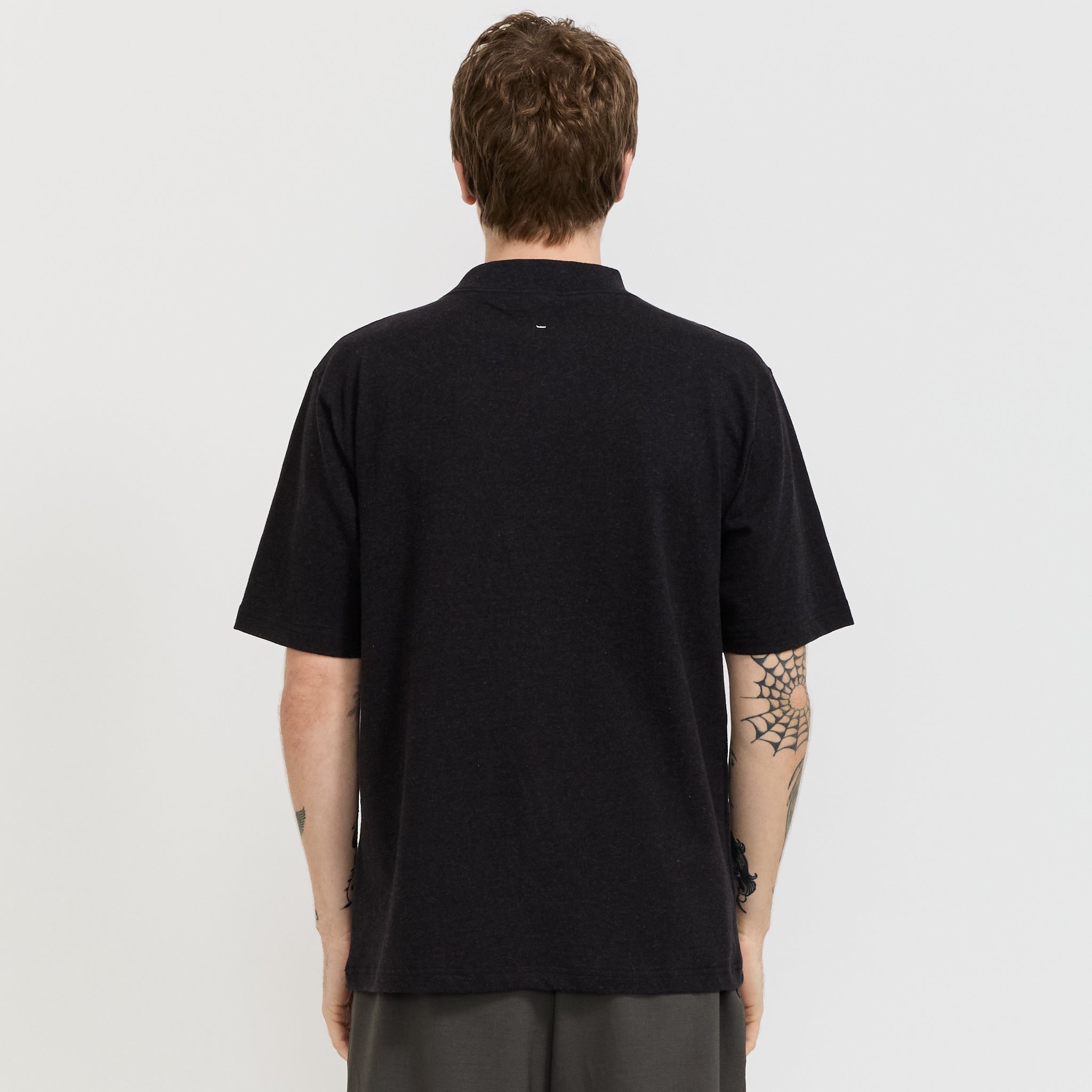 Recycled Cotton Mock Neck T-Shirt Black
