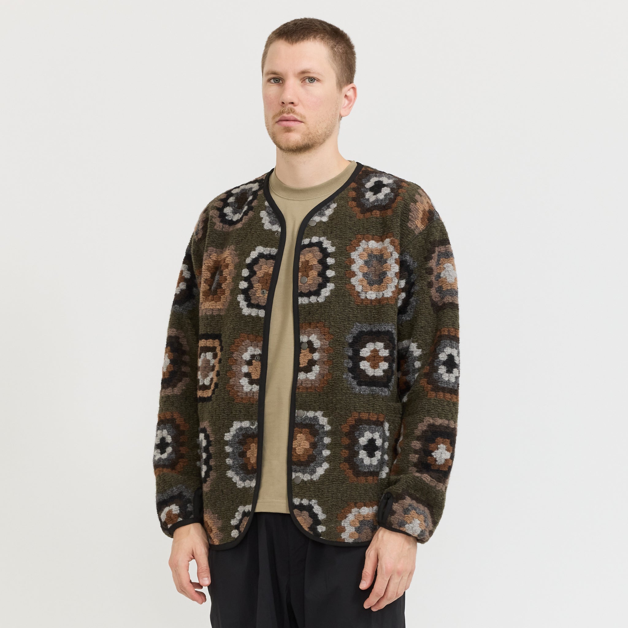 Wool Jacquard Cardigan Olive
