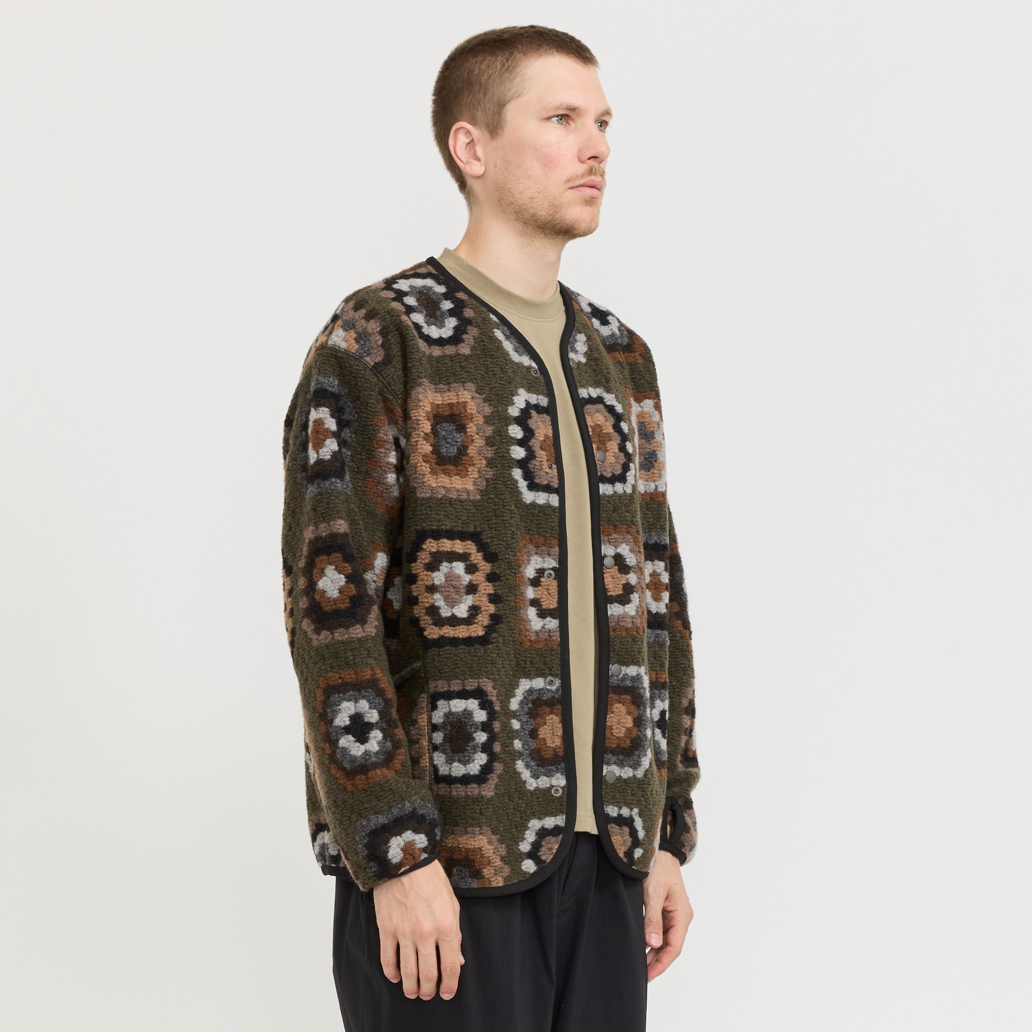 Wool Jacquard Cardigan Olive