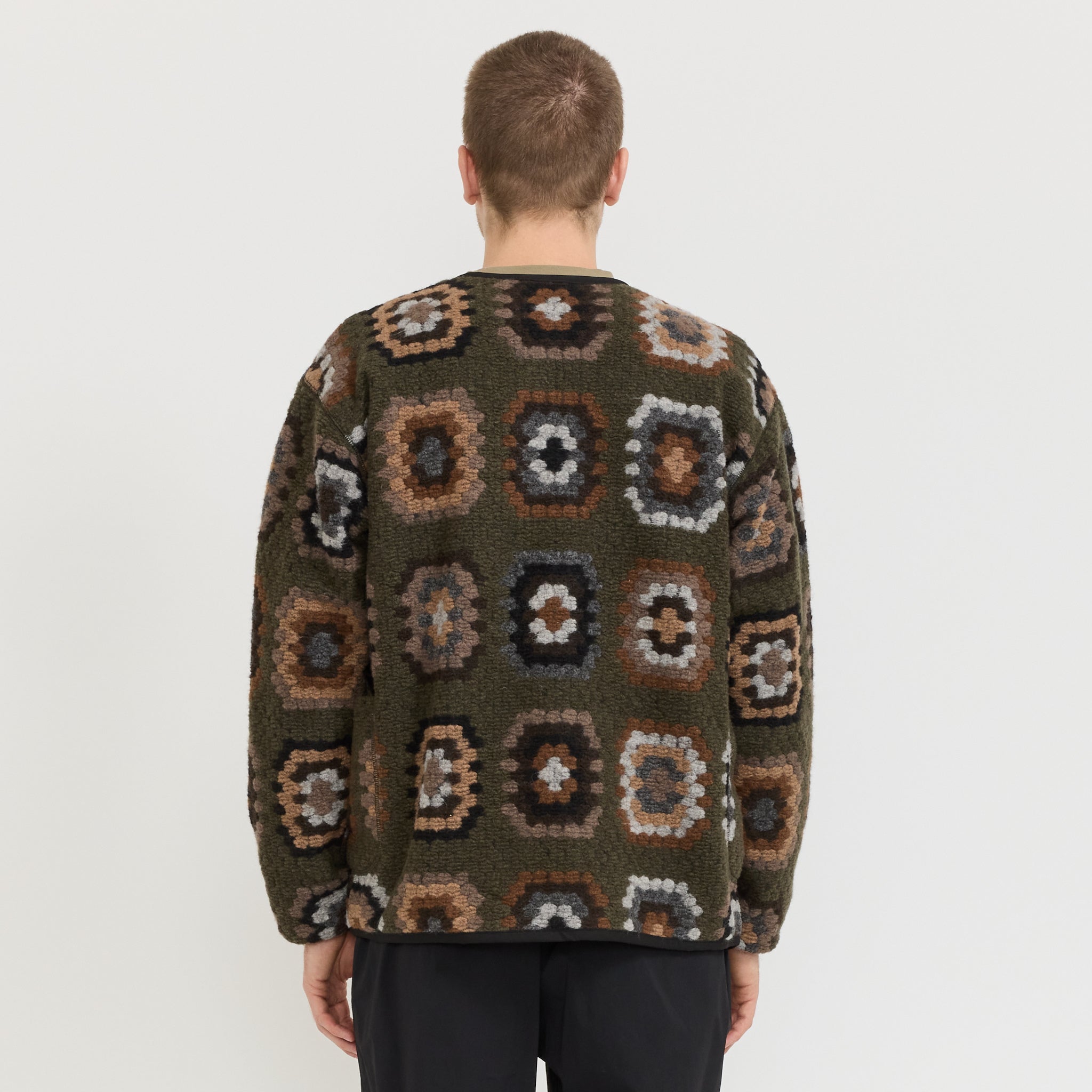 Wool Jacquard Cardigan Olive