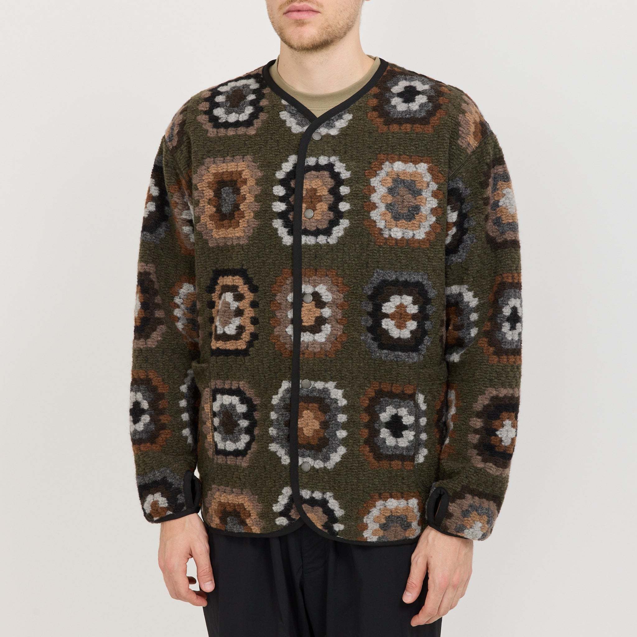 Wool Jacquard Cardigan Olive