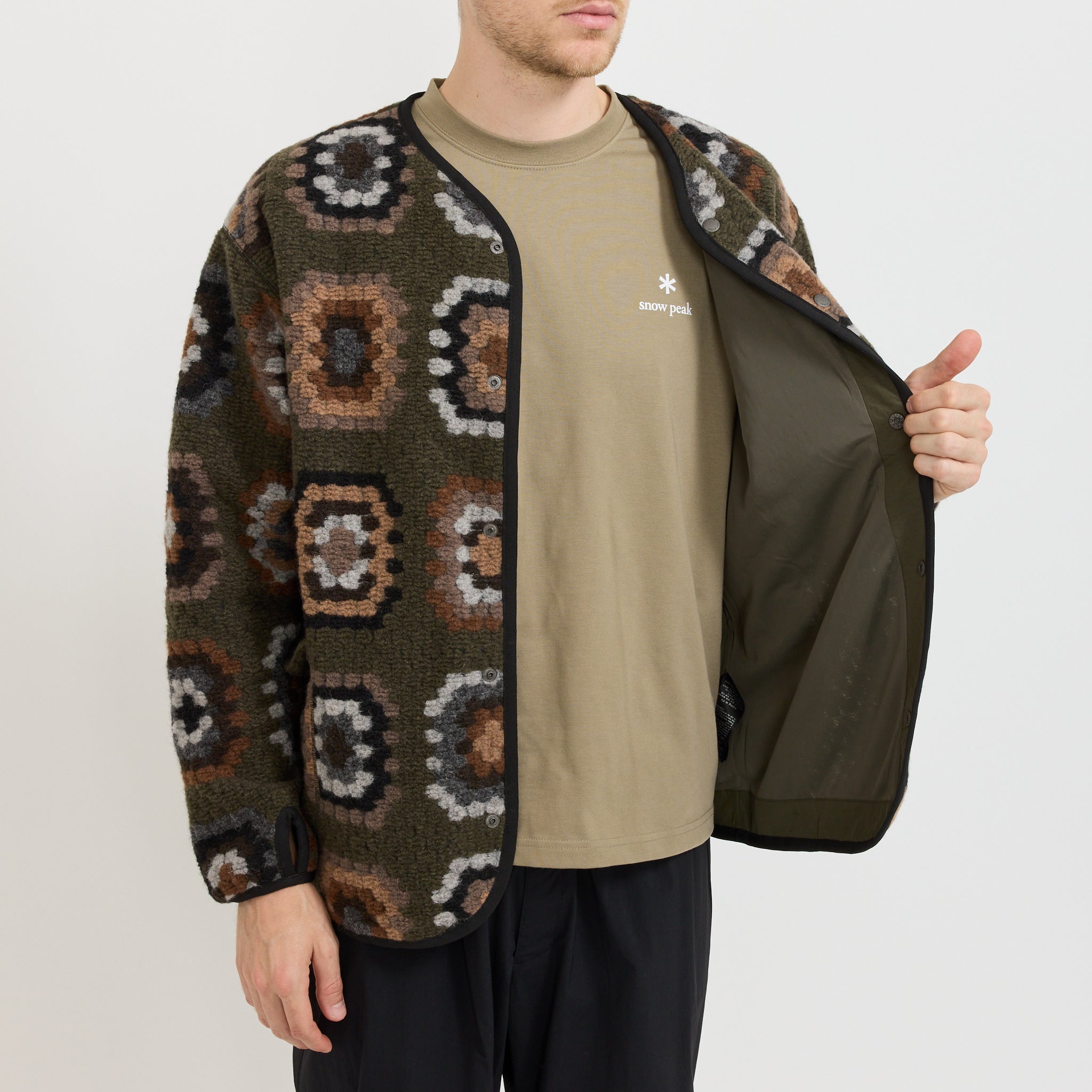 Wool Jacquard Cardigan Olive
