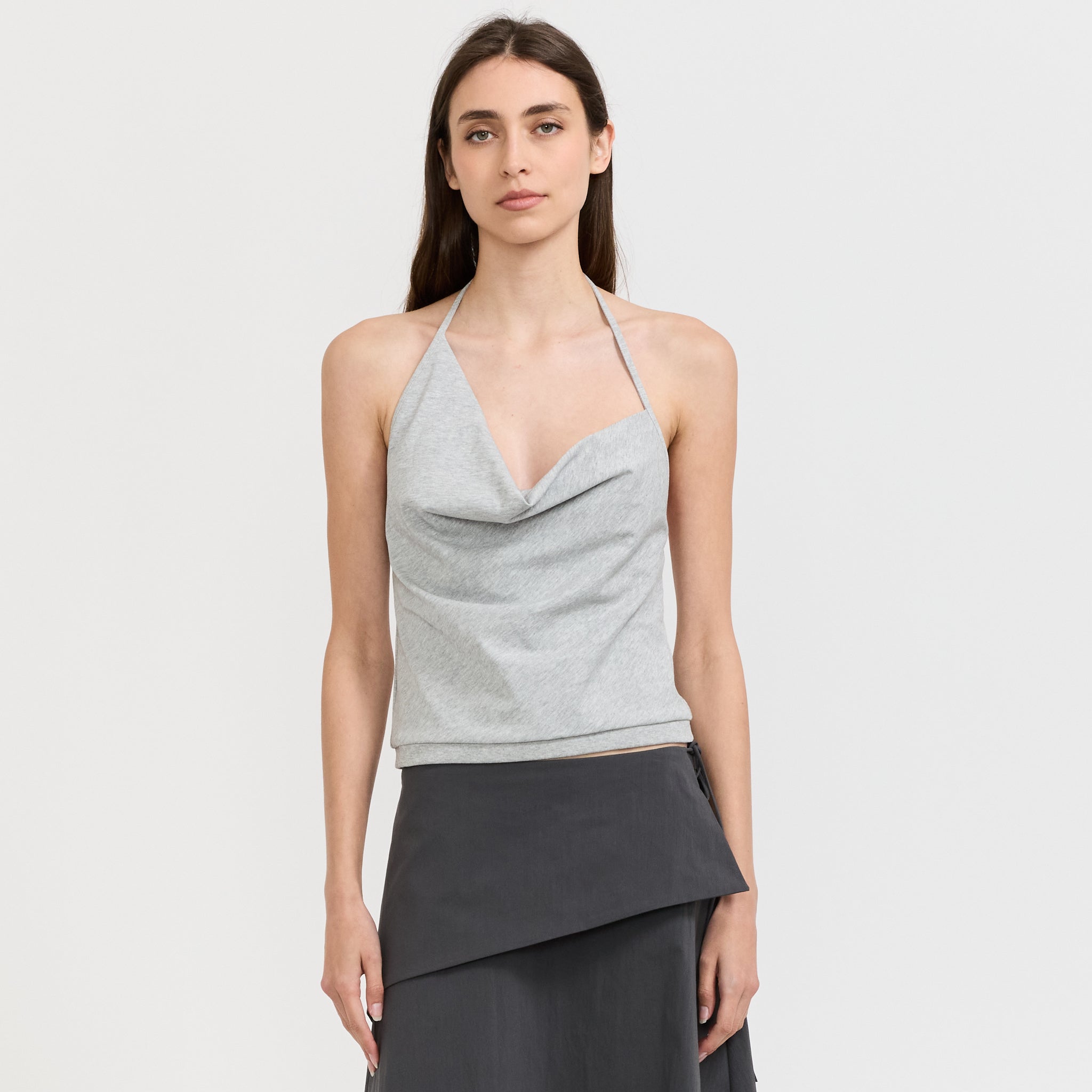 Cotton Jersey Halter Top Light Grey Marle