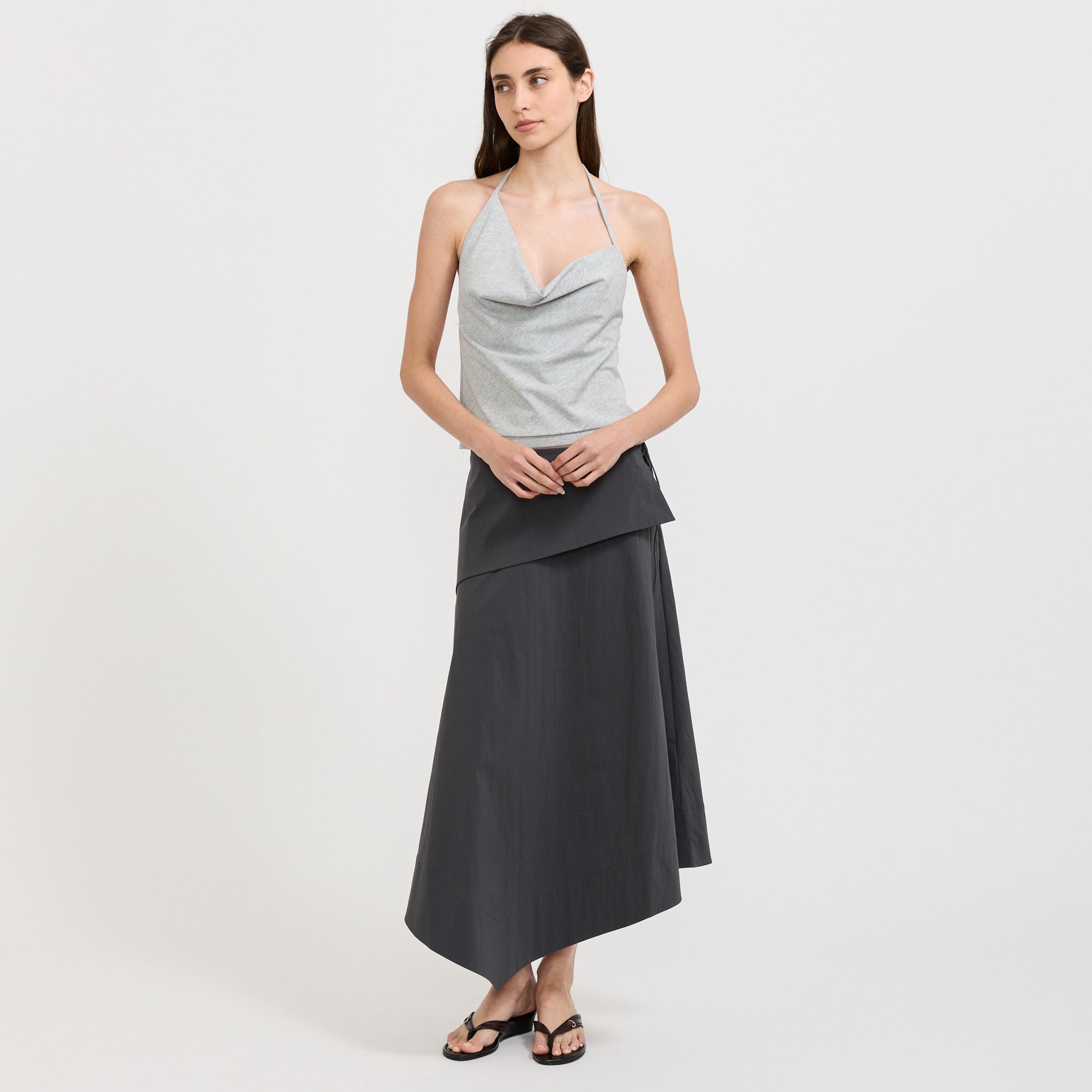 Cotton Jersey Halter Top Light Grey Marle