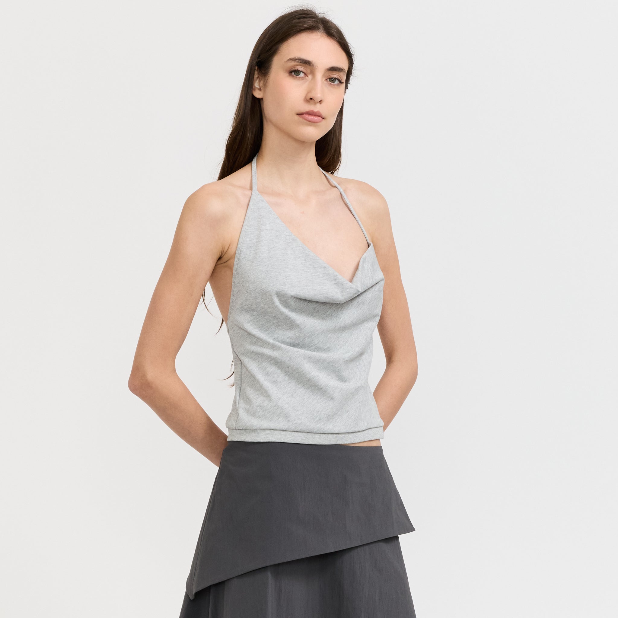 Cotton Jersey Halter Top Light Grey Marle