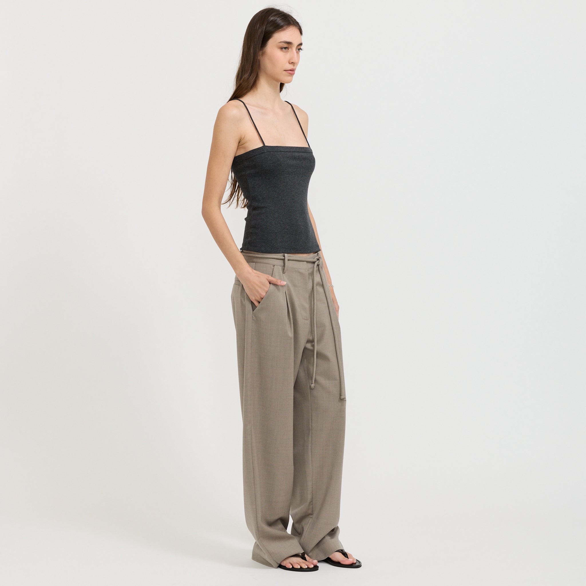 Square Neck Cami Charcoal Melange