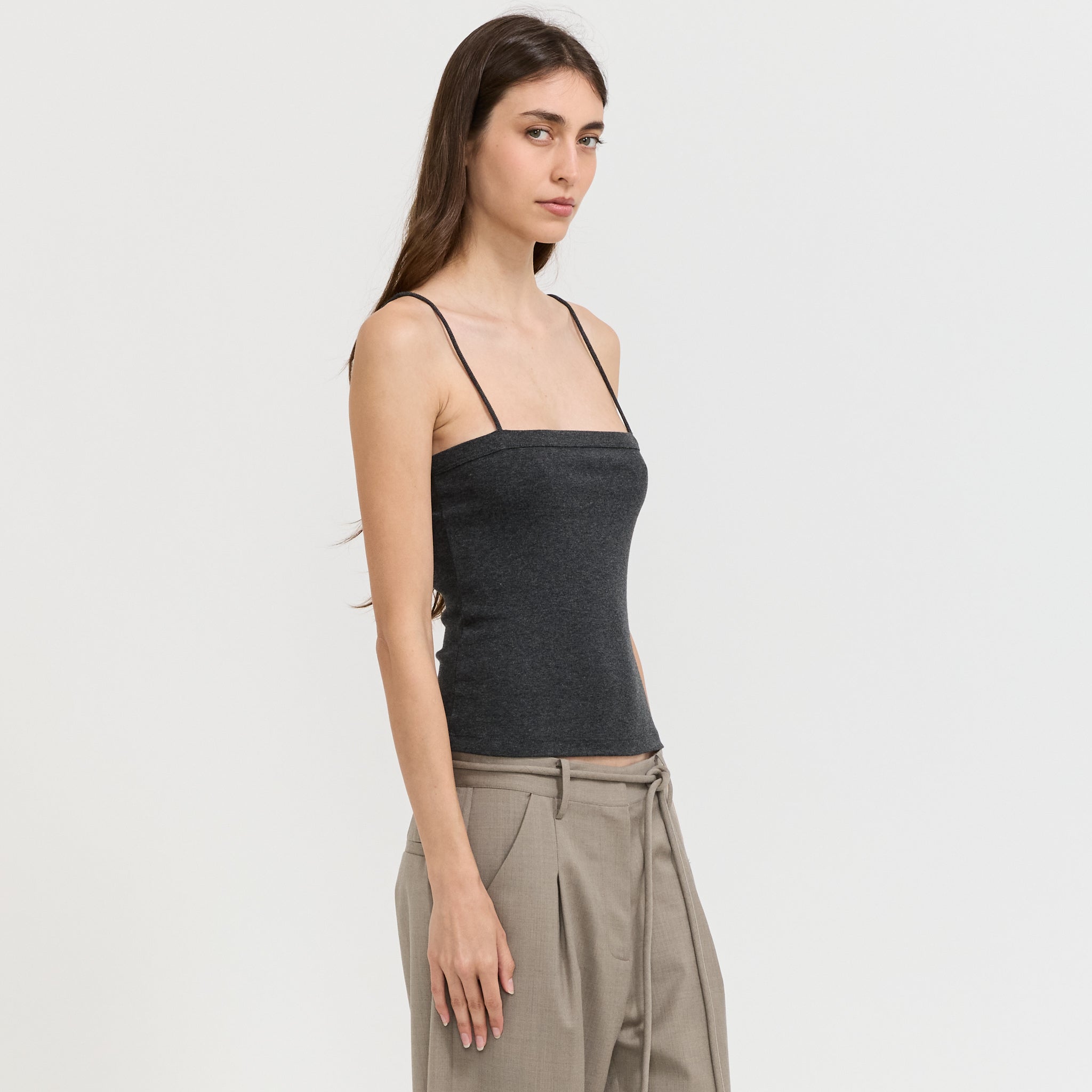 Square Neck Cami Charcoal Melange