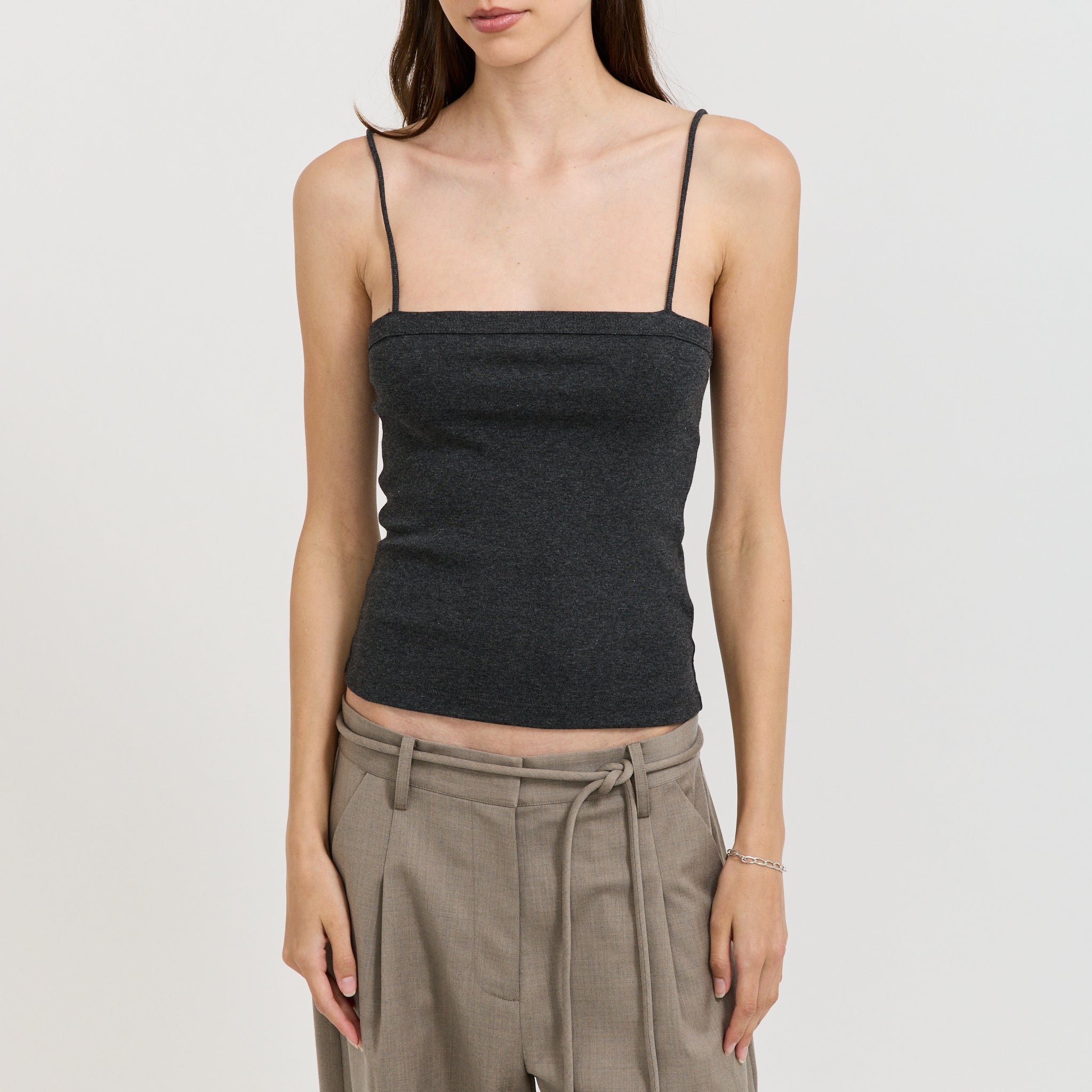 Square Neck Cami Charcoal Melange