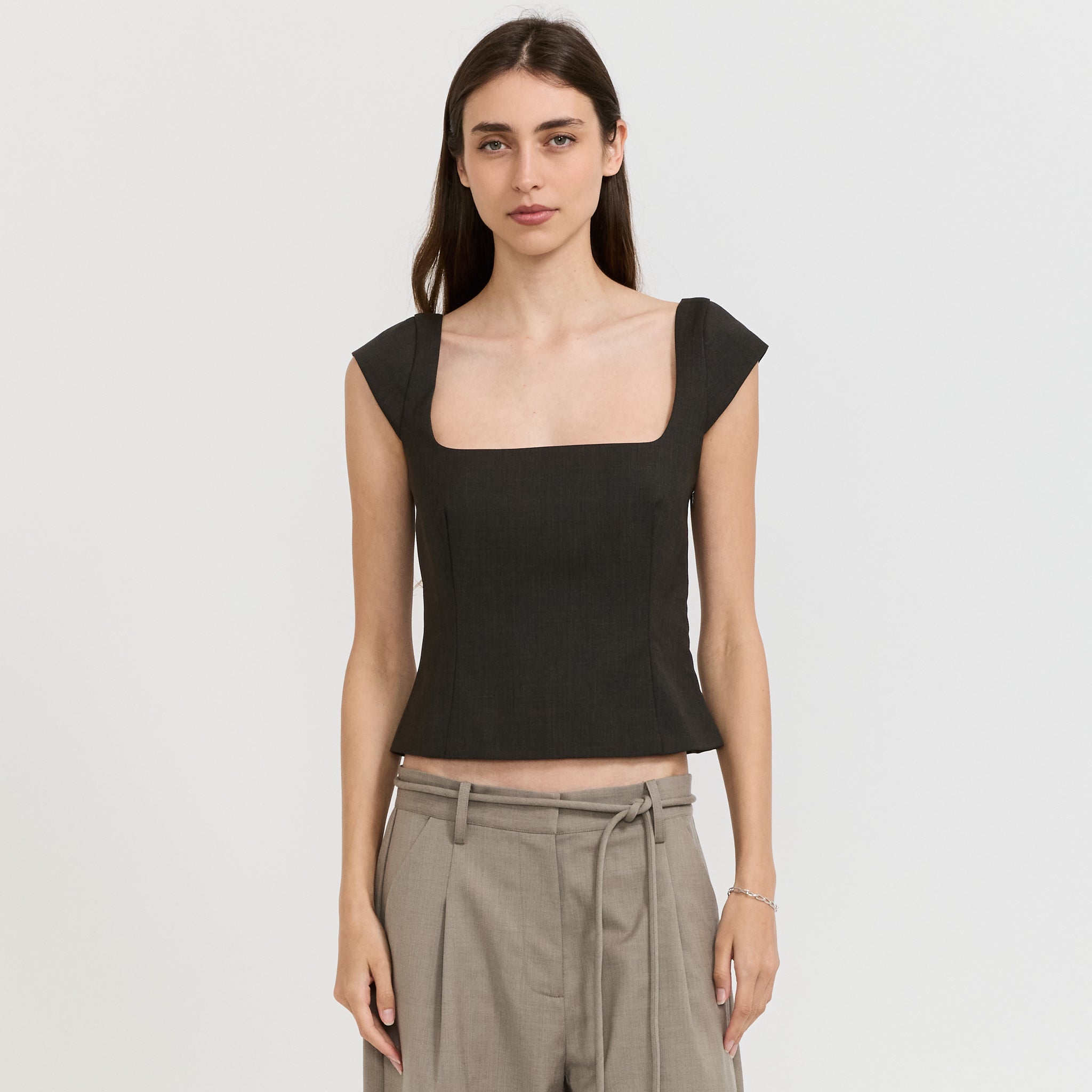 Wool Cap Sleeve Top Umber