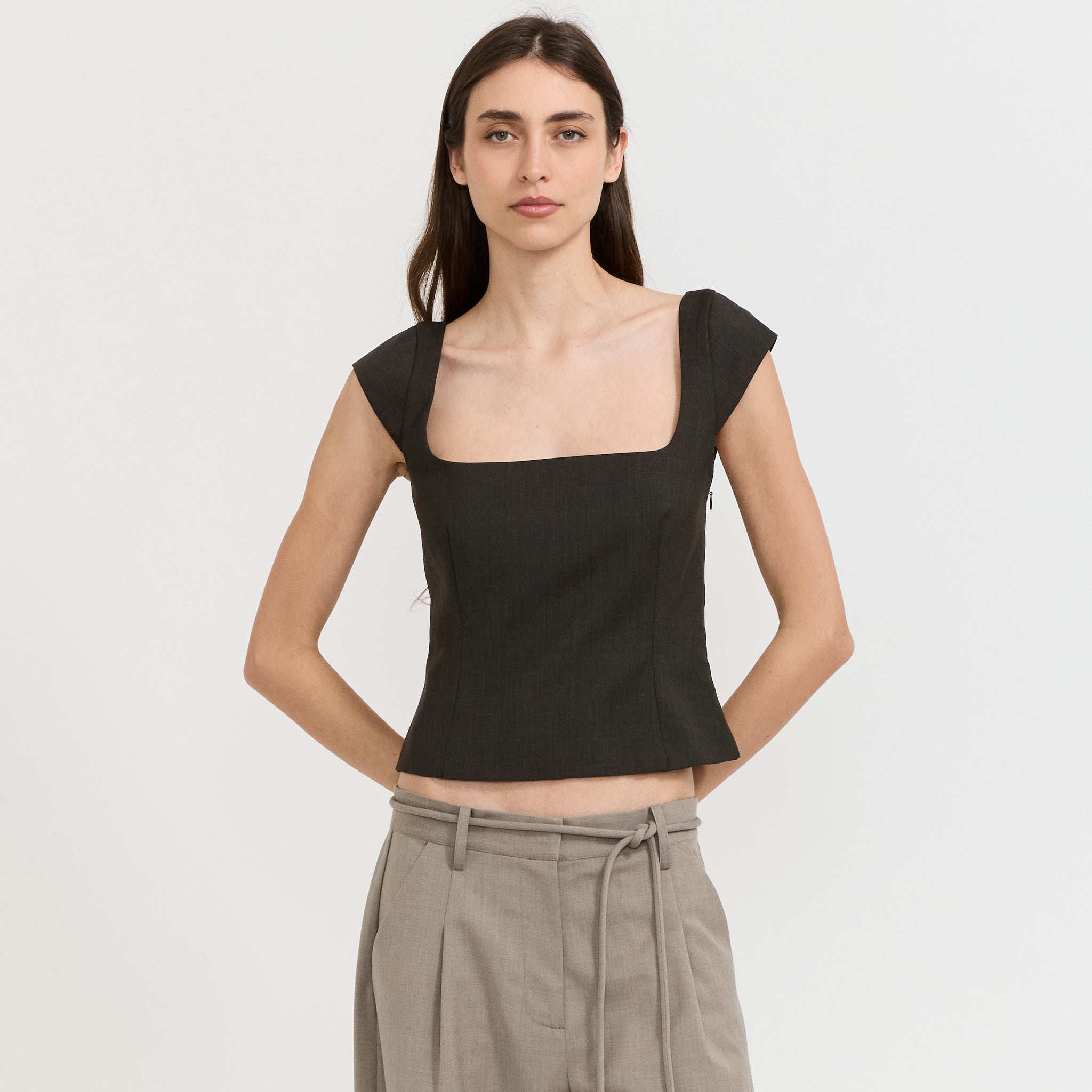 Wool Cap Sleeve Top Umber
