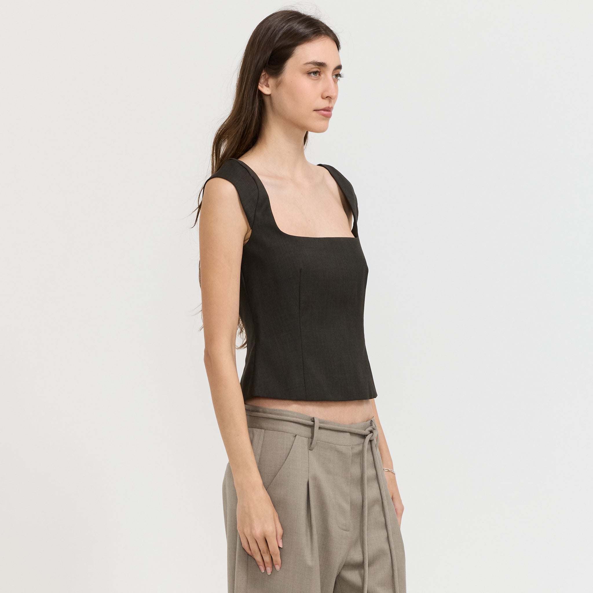 Wool Cap Sleeve Top Umber