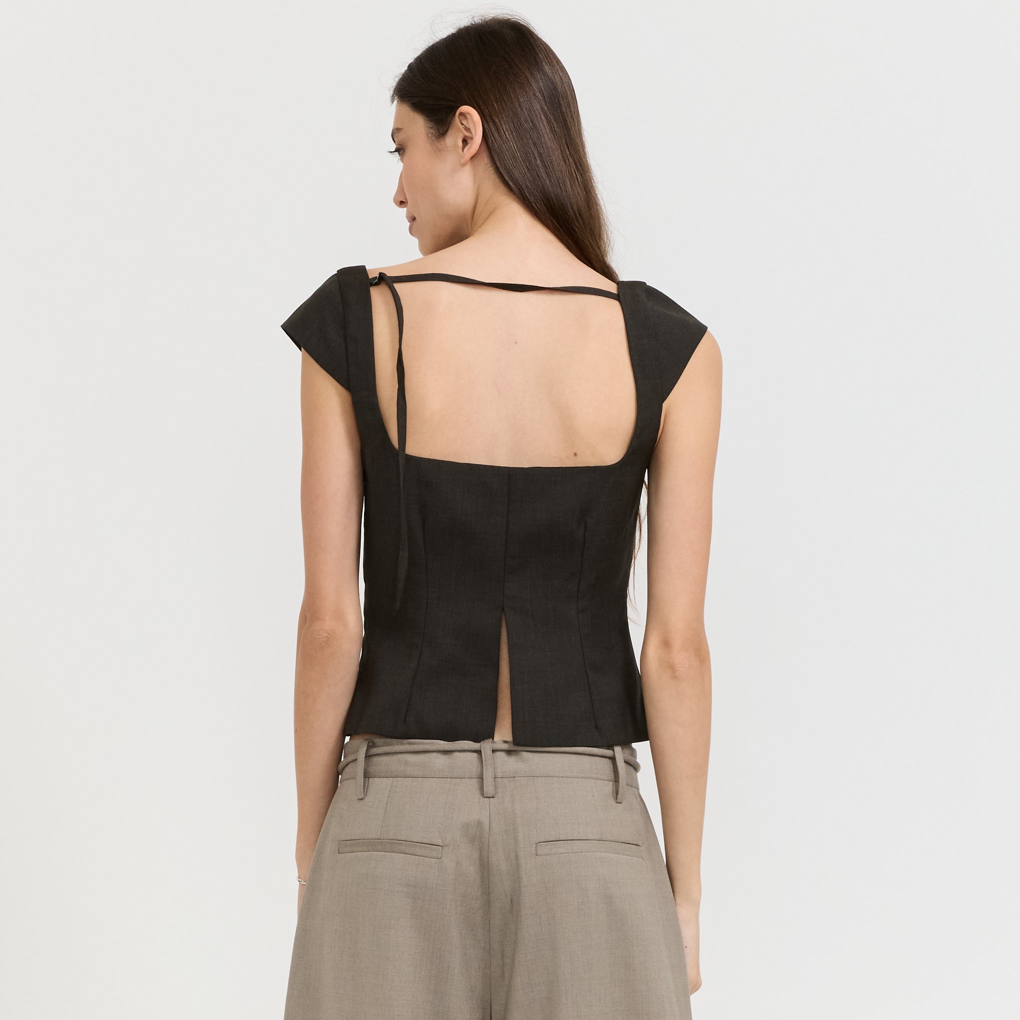 Wool Cap Sleeve Top Umber