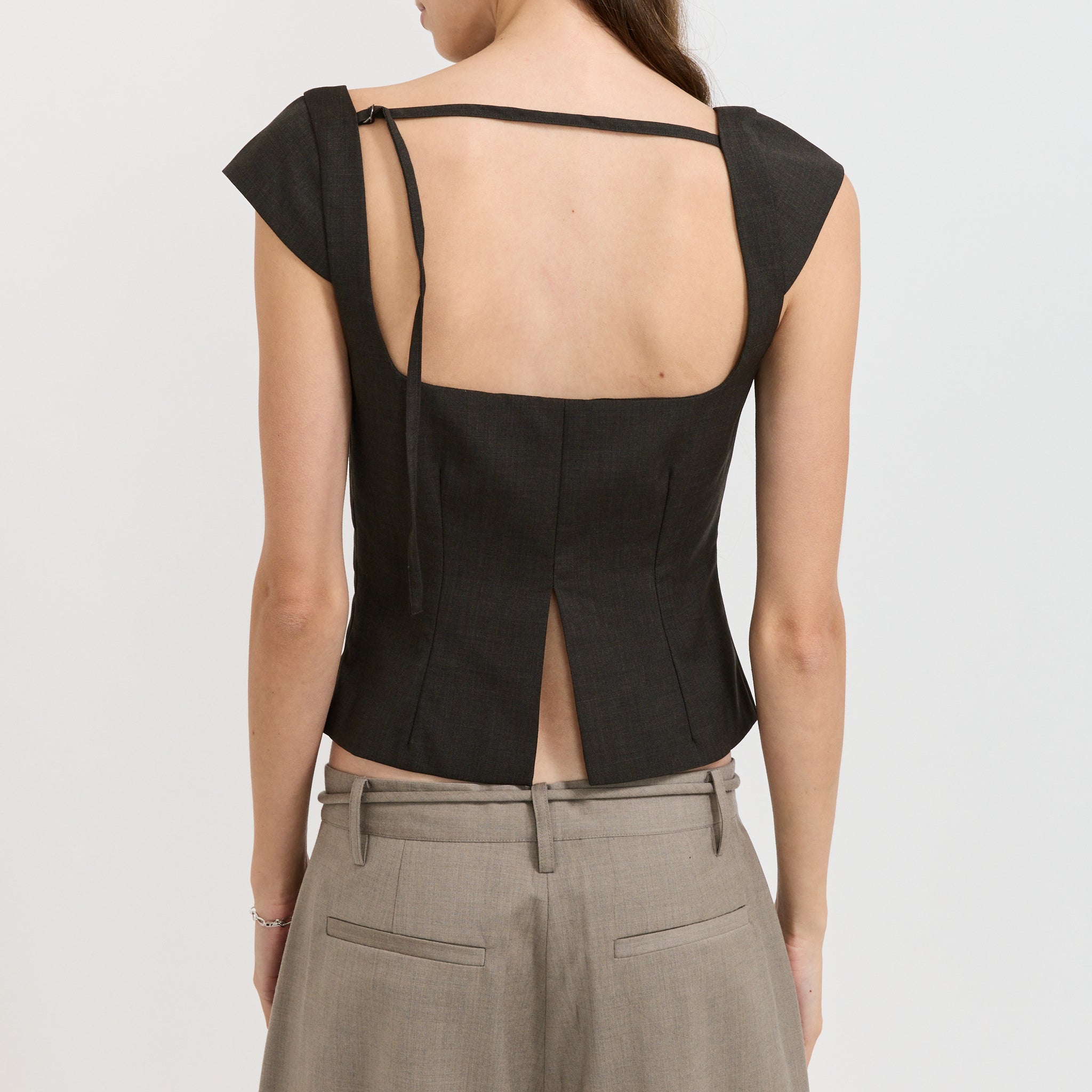 Wool Cap Sleeve Top Umber