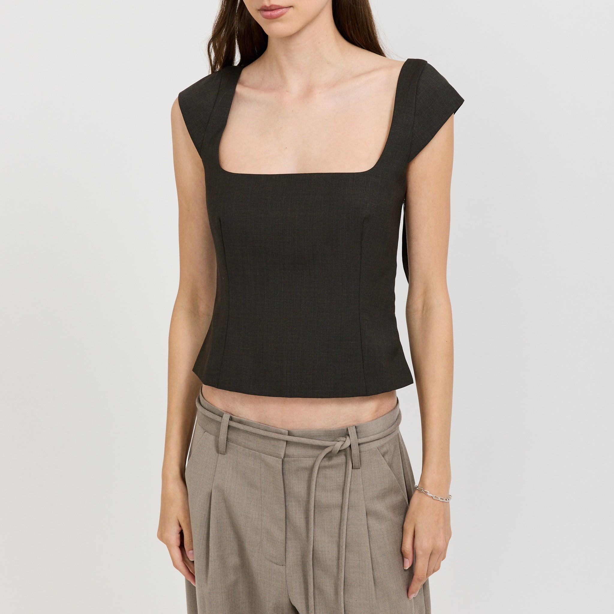 Wool Cap Sleeve Top Umber