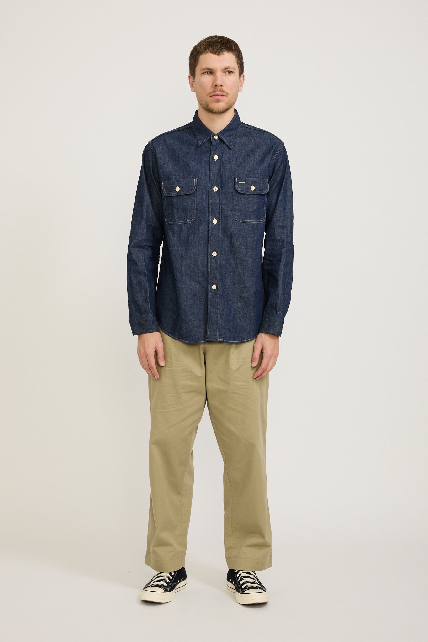 Sugar Cane | Blue Denim L/S Work Shirt | Maplestore