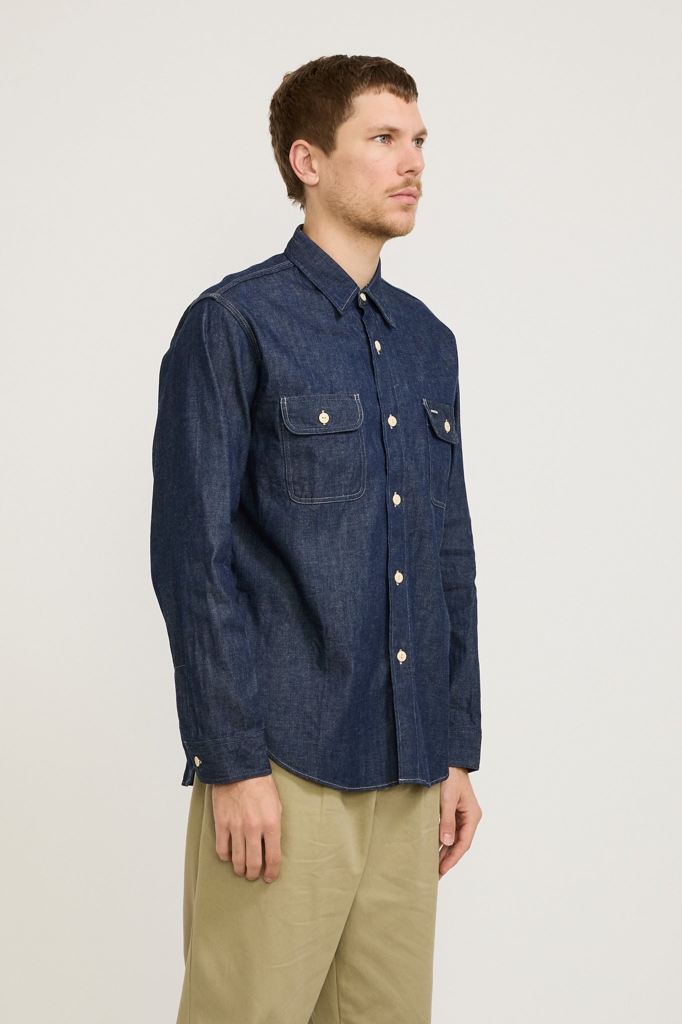 Sugar Cane | Blue Denim L/S Work Shirt | Maplestore