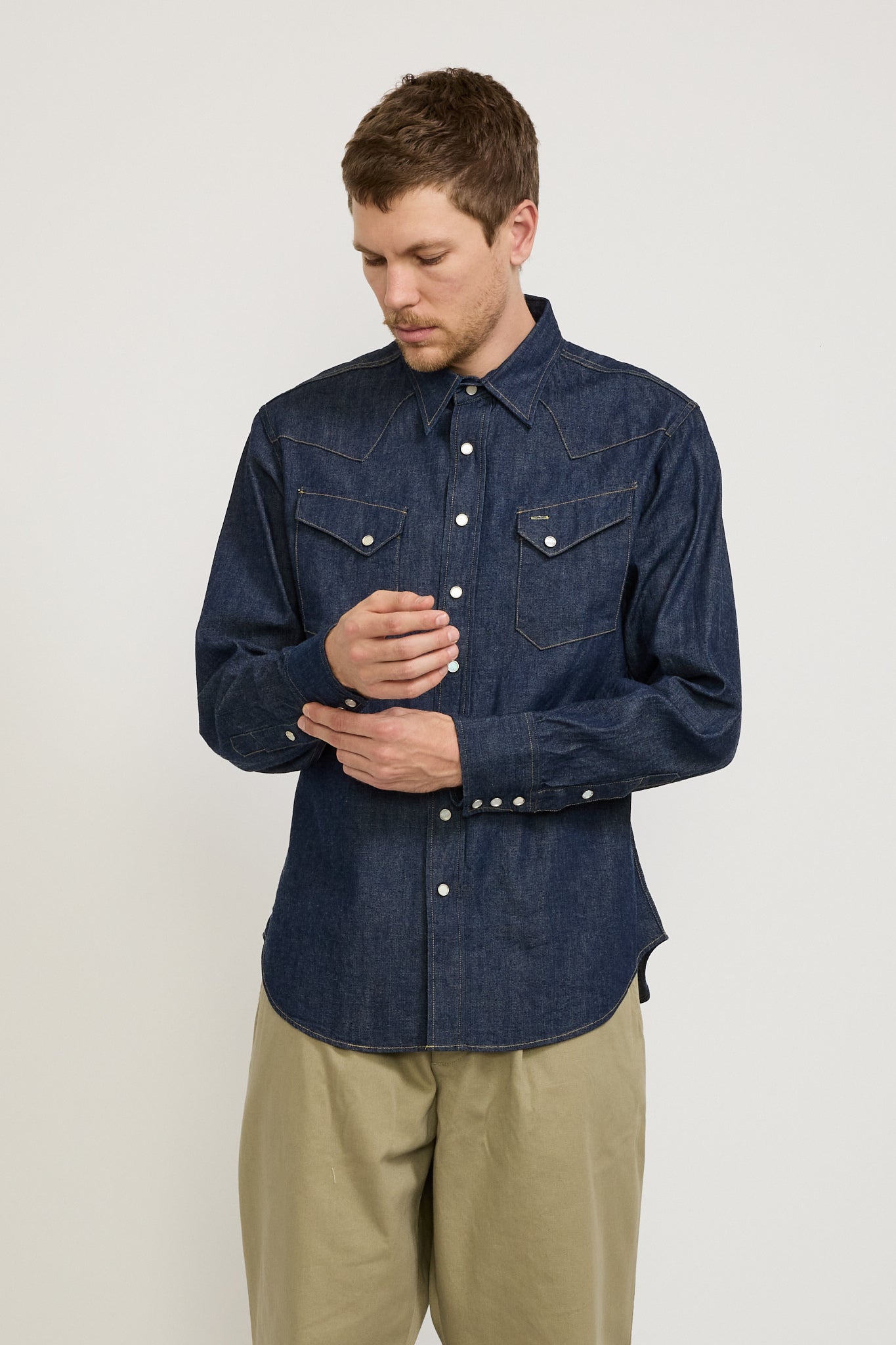 Sugar Cane | Blue Denim Western Shirt | Maplestore