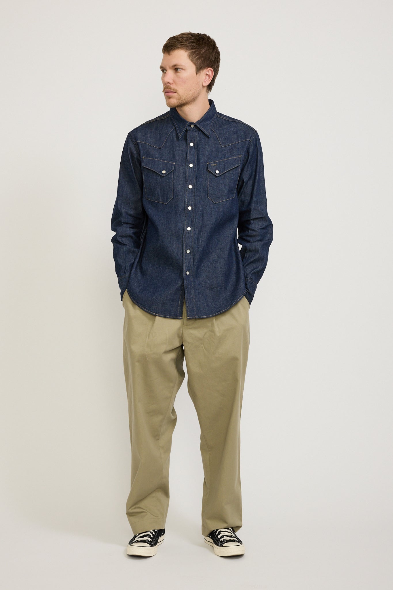 Sugar Cane | Blue Denim Western Shirt | Maplestore