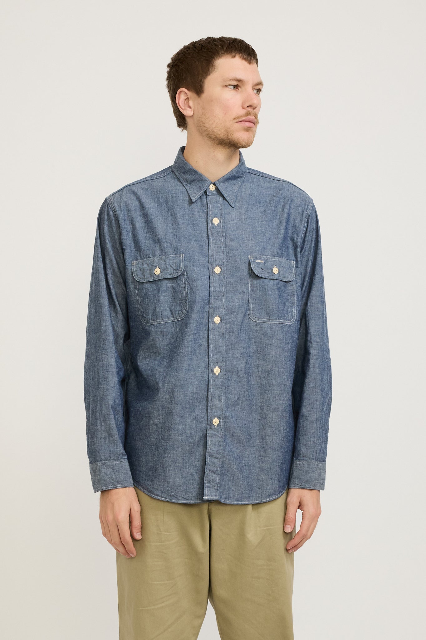 Sugar Cane | Blue Chambray L/S Work Shirt | Maplestore