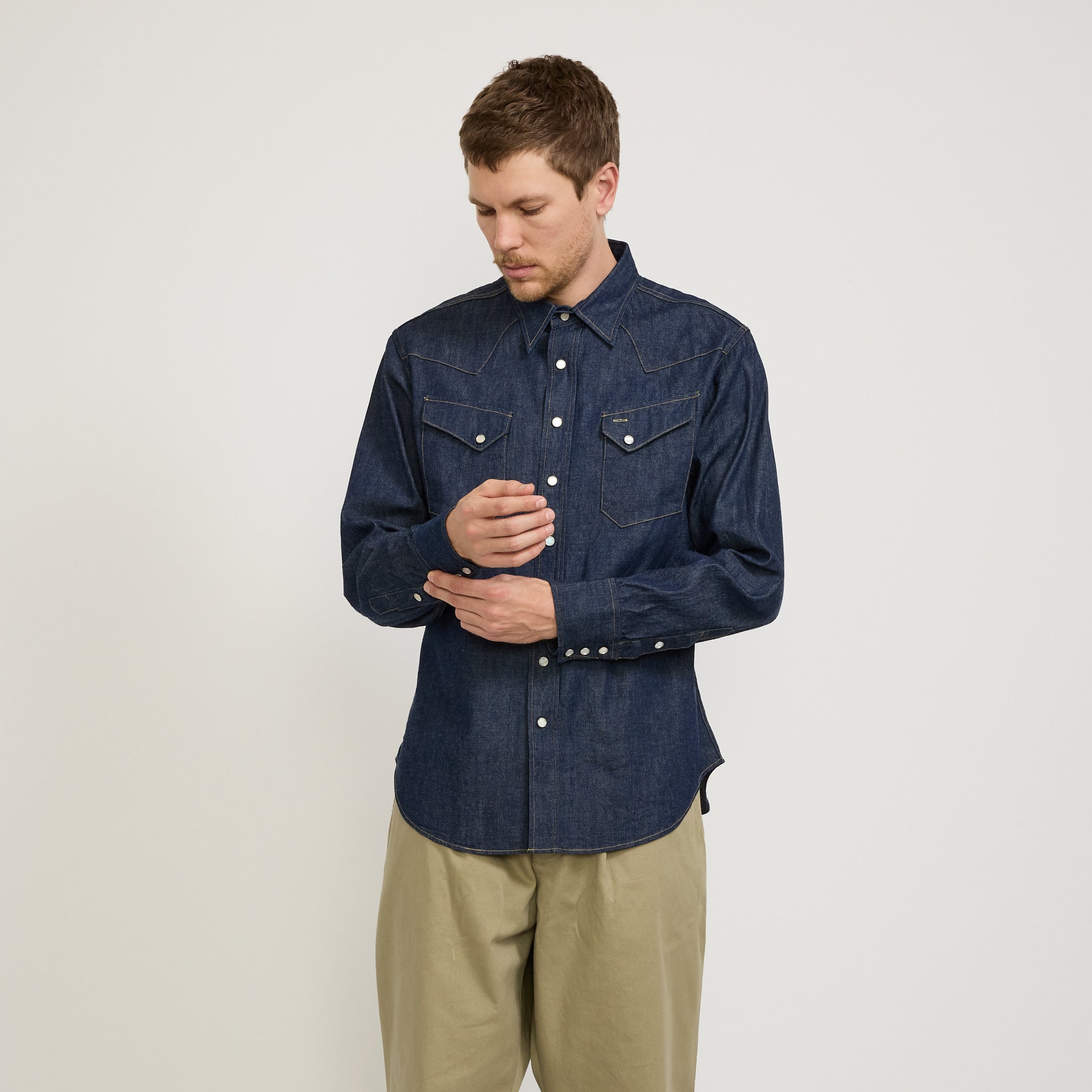 Sugar Cane | Blue Denim Western Shirt | Maplestore